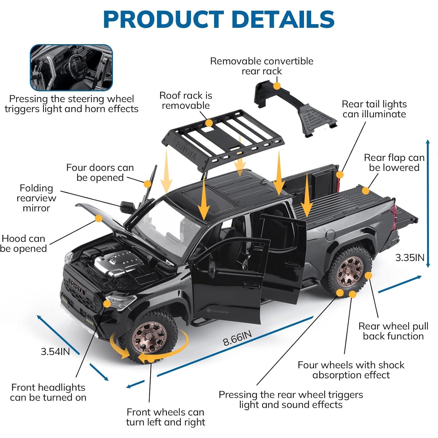 Camión de Juguete Tacoma FRJV con Sonido y Luz - Negro