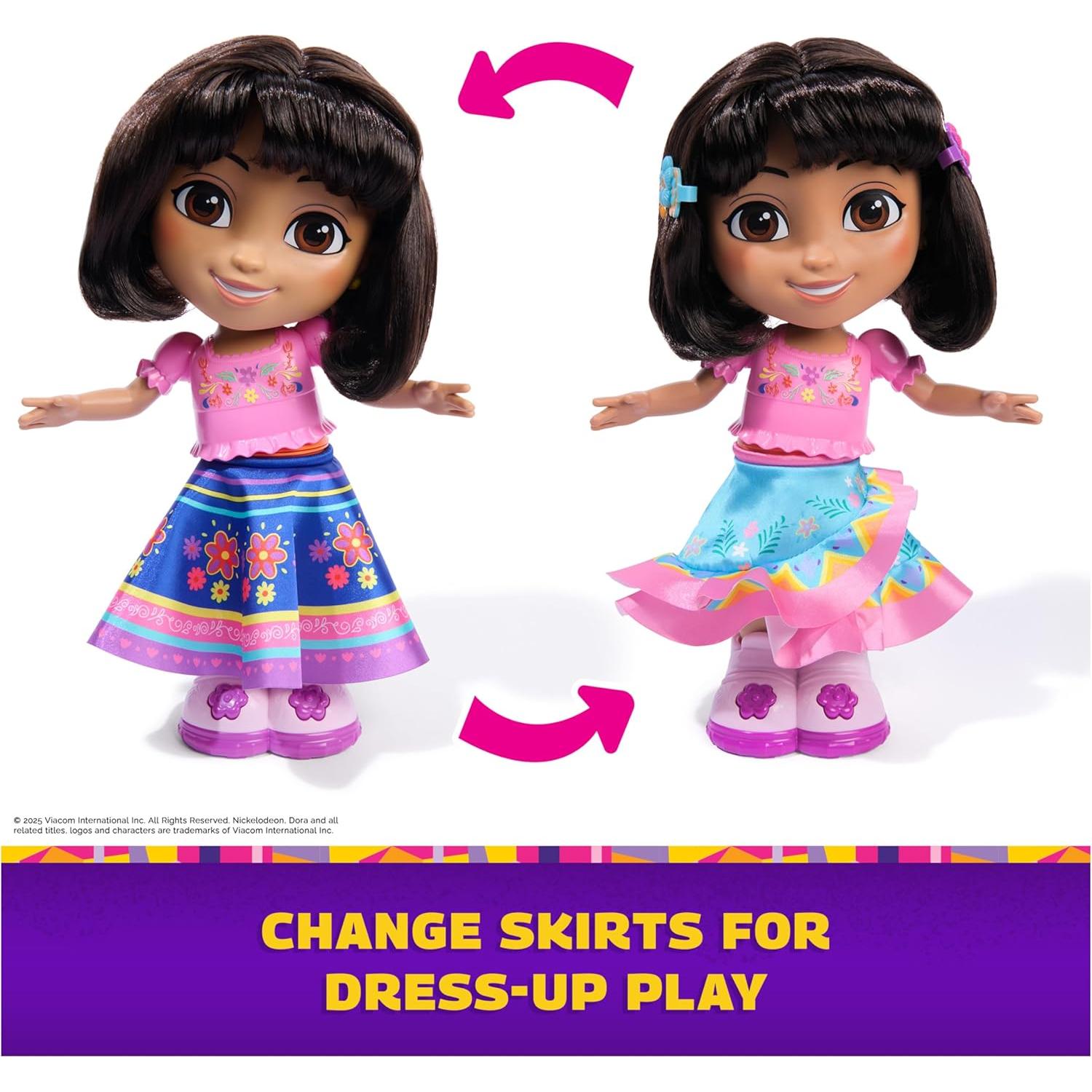 Muñeca Interactiva Baila con Me Dora - 2 Faldas, Frases Bilingües