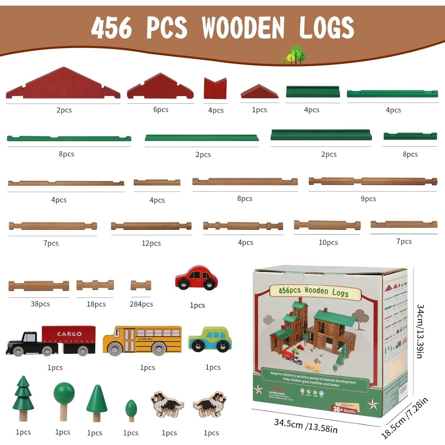 Set de Construcción de Troncos de Madera Wondertoys 456 Piezas