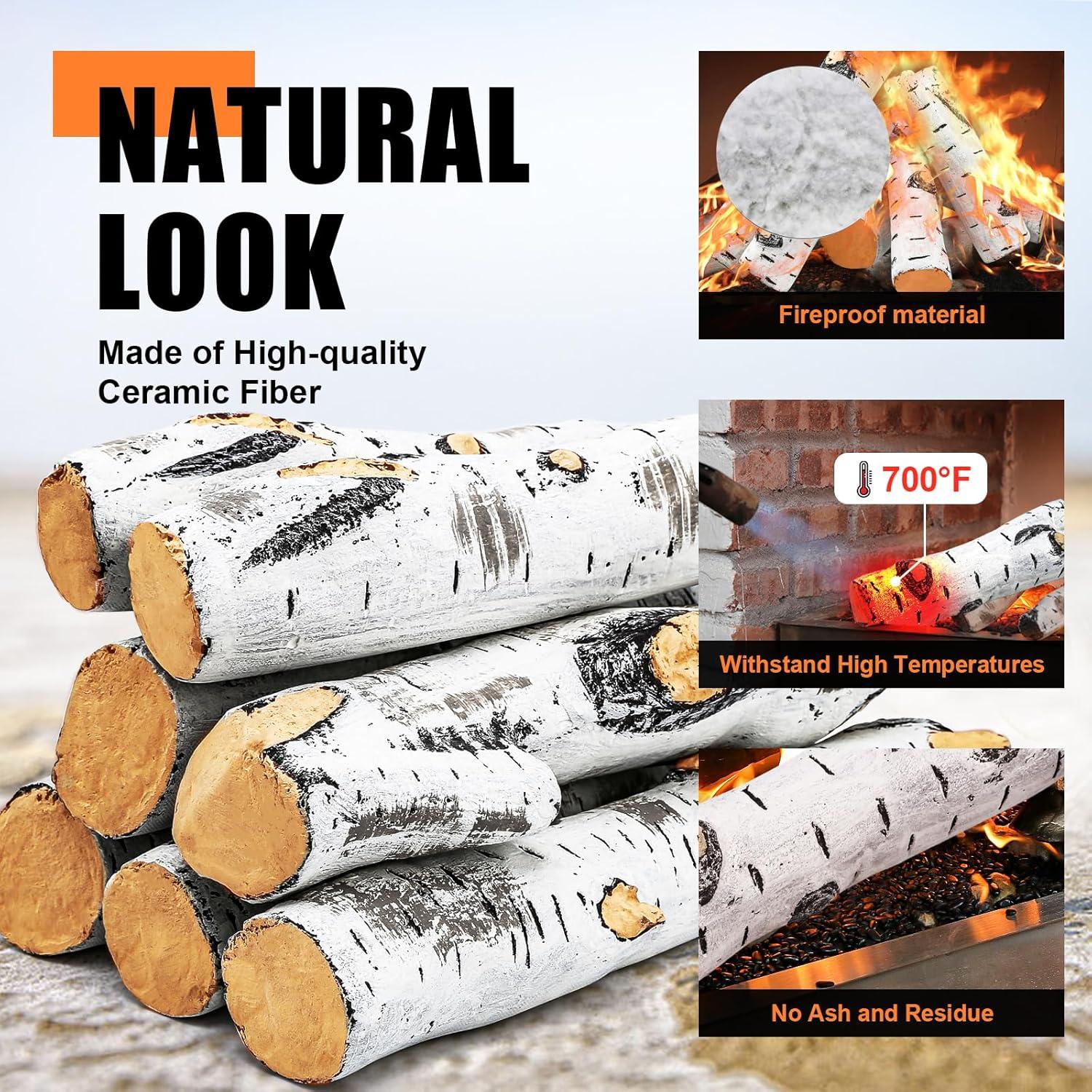 Registros de Chimenea Falsa Uniflasy 7pcs Madera Cerámica 40cm