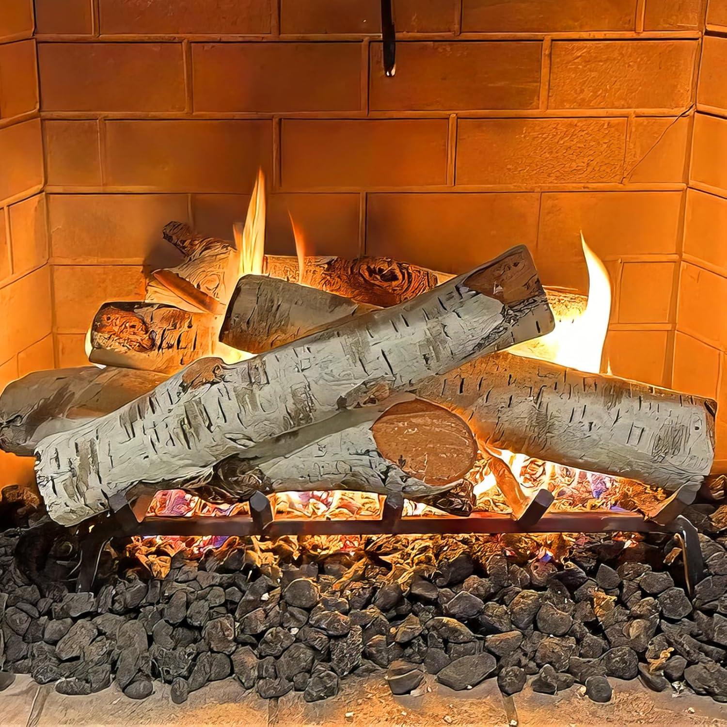 Registros de Chimenea Falsa Uniflasy 7pcs Madera Cerámica 40cm