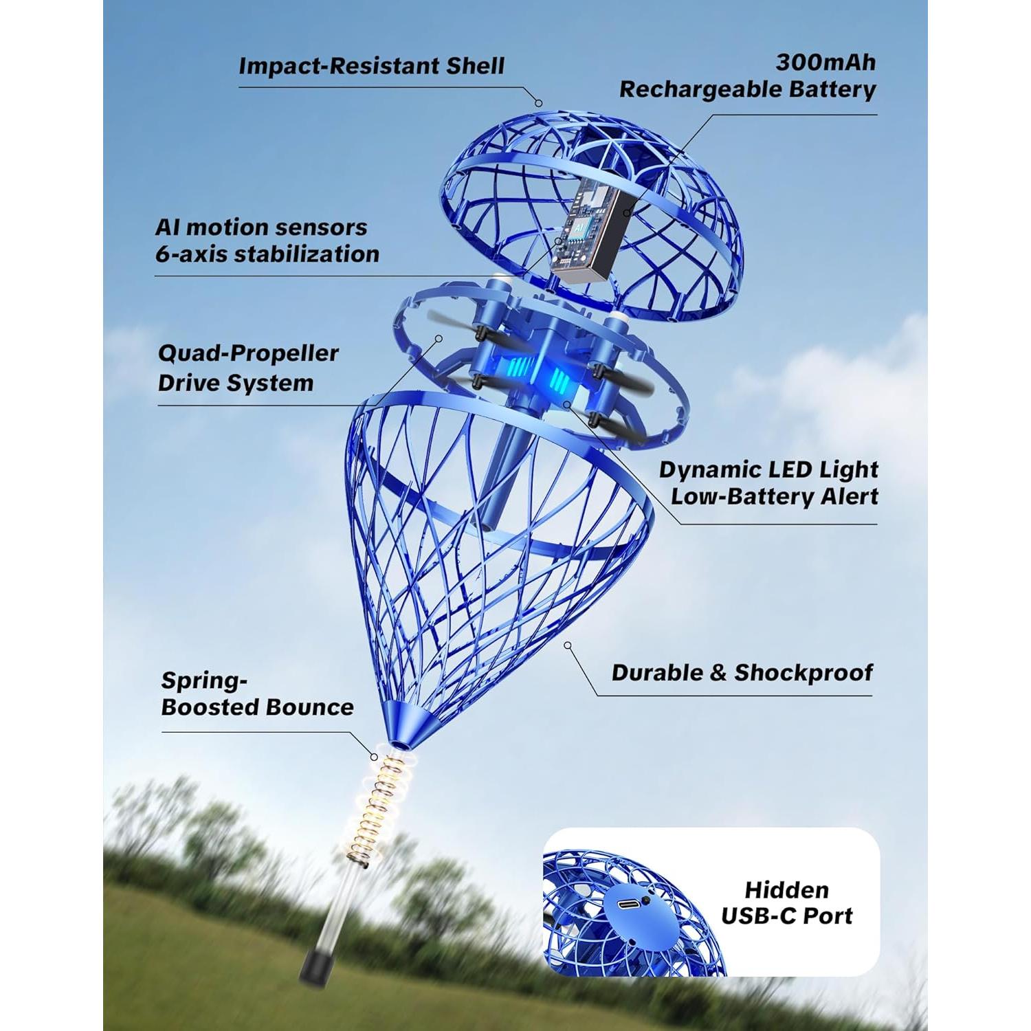Esfera Voladora Flystars TSM027-B, Juguete Interactivo 3D Azul