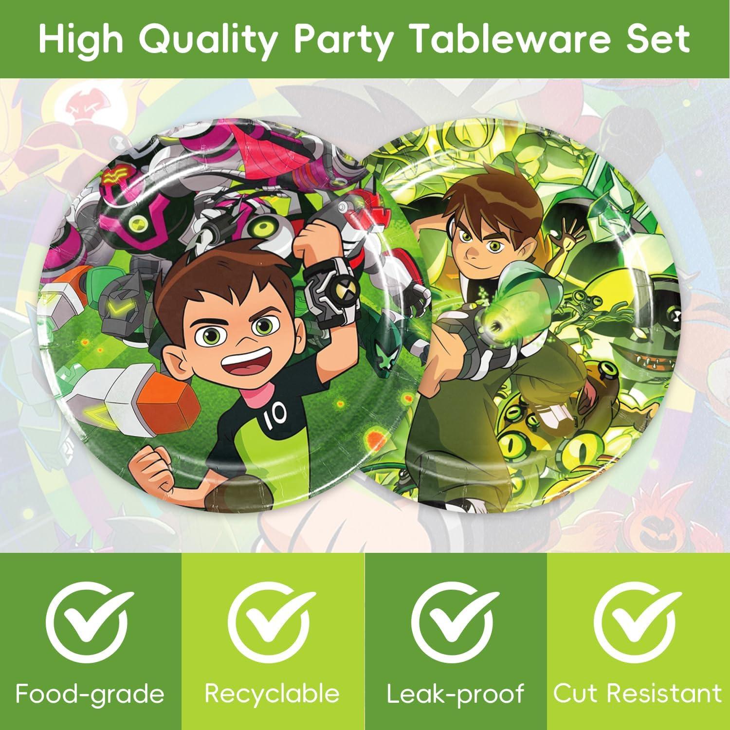 Suministros de Fiesta Ben-10 40 Piezas: 20 Platos y 20 Servilletas