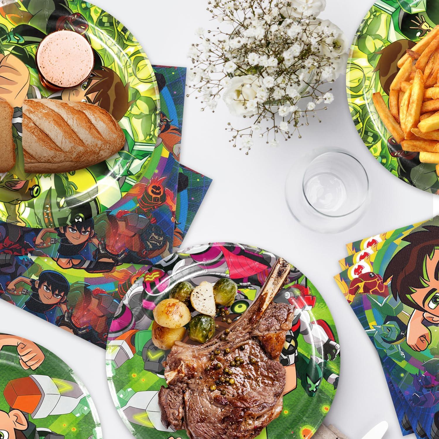 Suministros de Fiesta Ben-10 40 Piezas: 20 Platos y 20 Servilletas