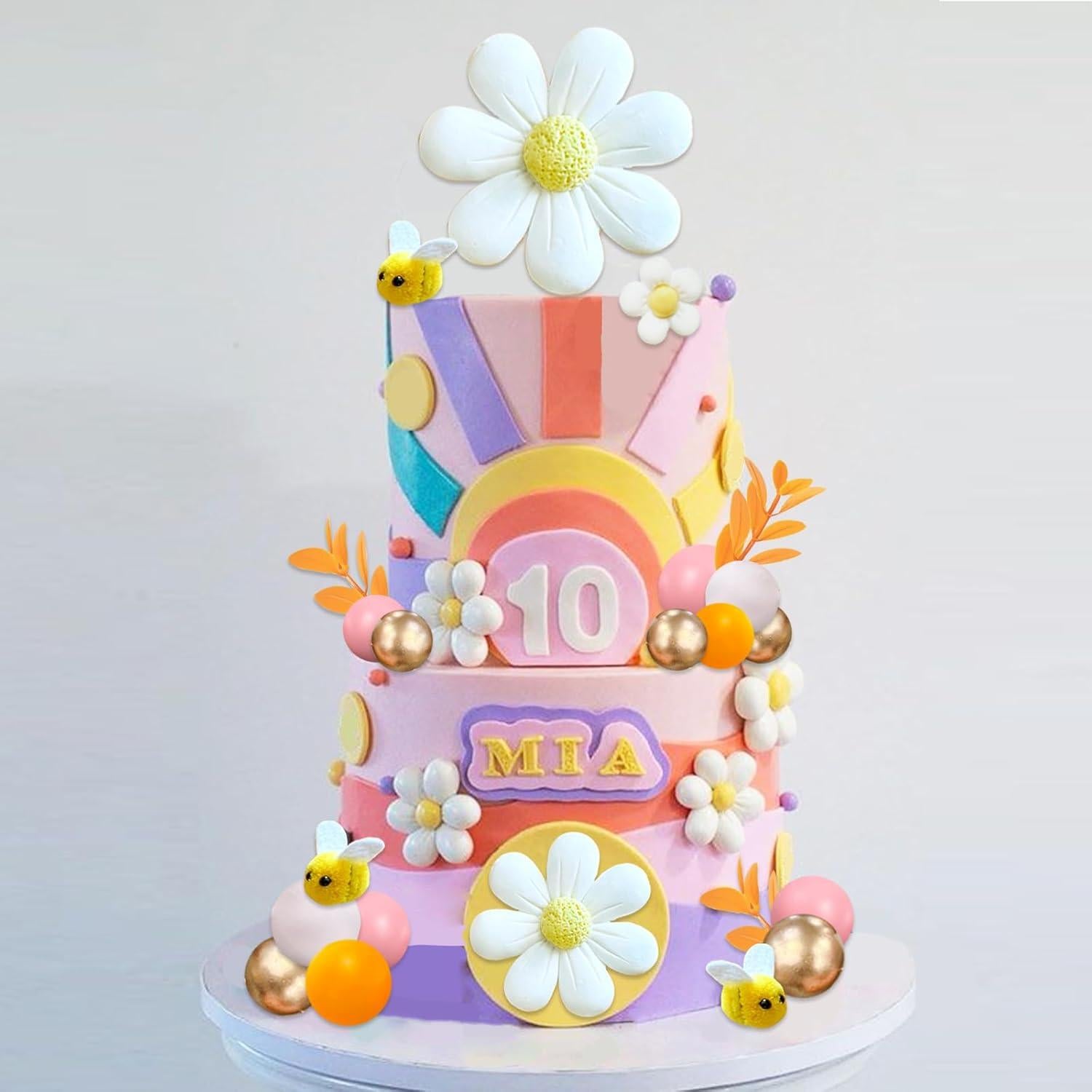 43 Piezas Decoraciones de Pastel Boho Margaritas y Abejas