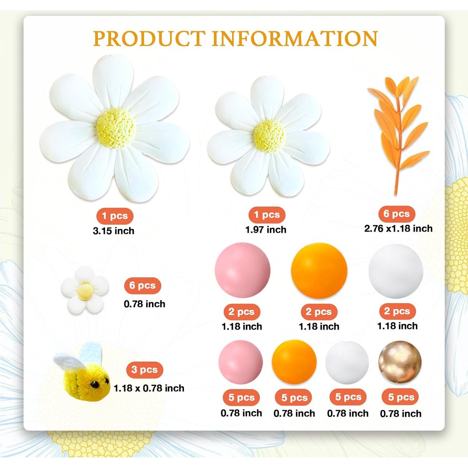 43 Piezas Decoraciones de Pastel Boho Margaritas y Abejas