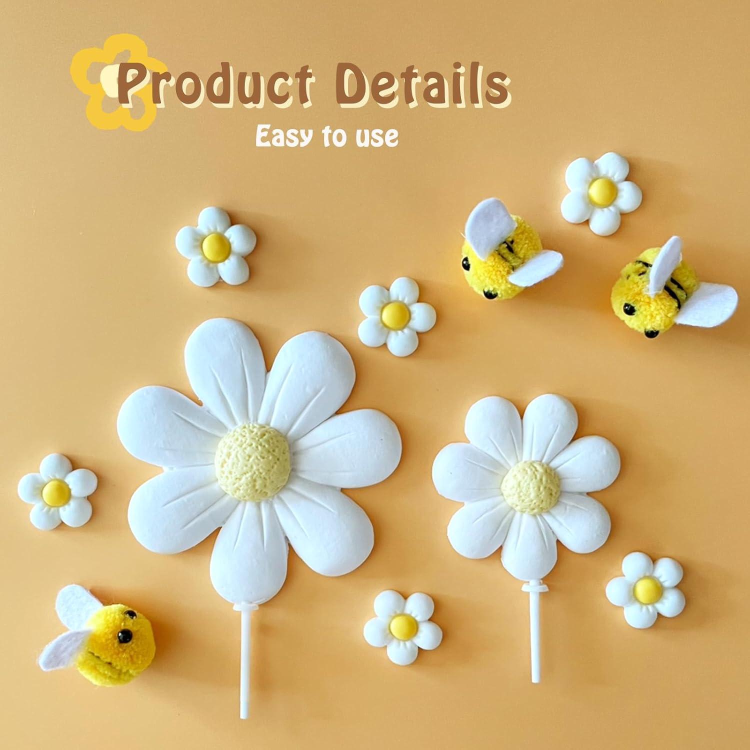 43 Piezas Decoraciones de Pastel Boho Margaritas y Abejas