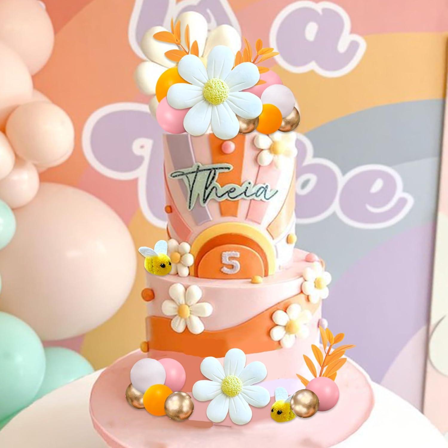 43 Piezas Decoraciones de Pastel Boho Margaritas y Abejas