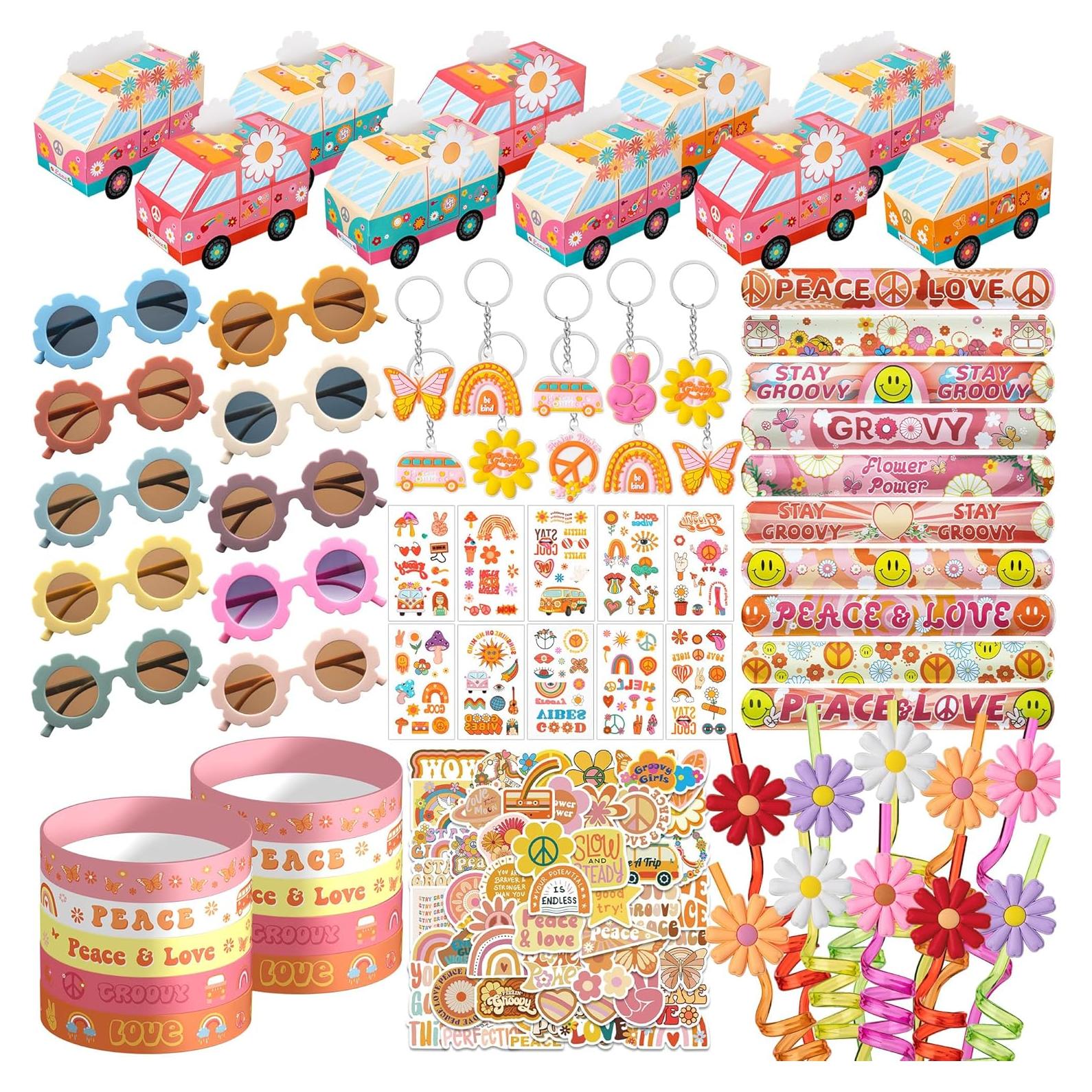 120 Piezas de Fiesta Groovy DMIGHT - Gafas, Tatuajes, Pulseras