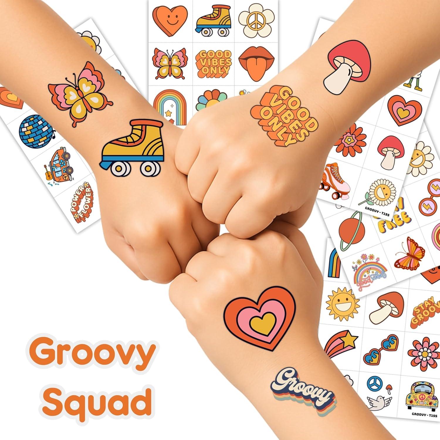 60 Tatuajes Temporales Groovy Genérico - Pre-Cortados 16x12cm
