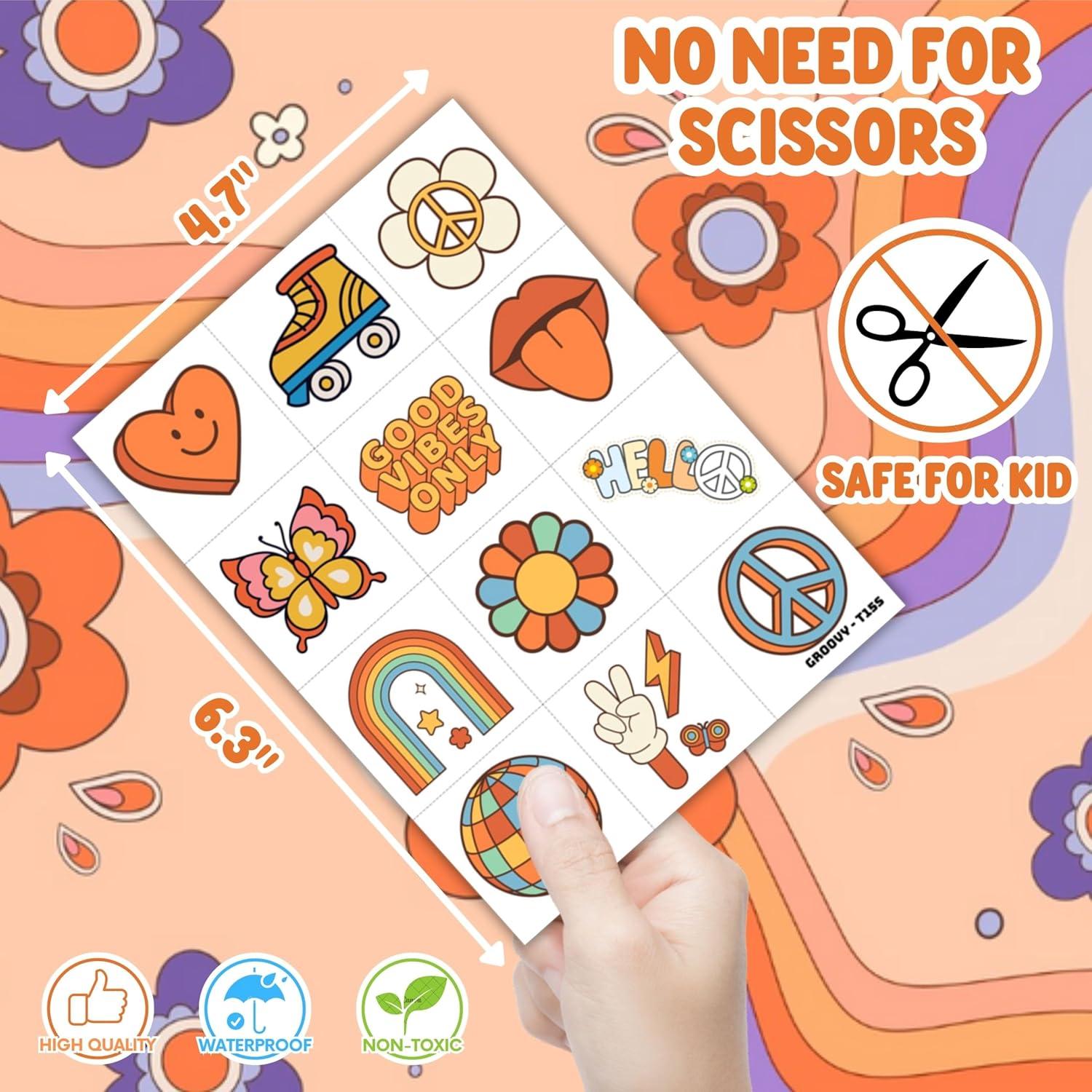 60 Tatuajes Temporales Groovy Genérico - Pre-Cortados 16x12cm