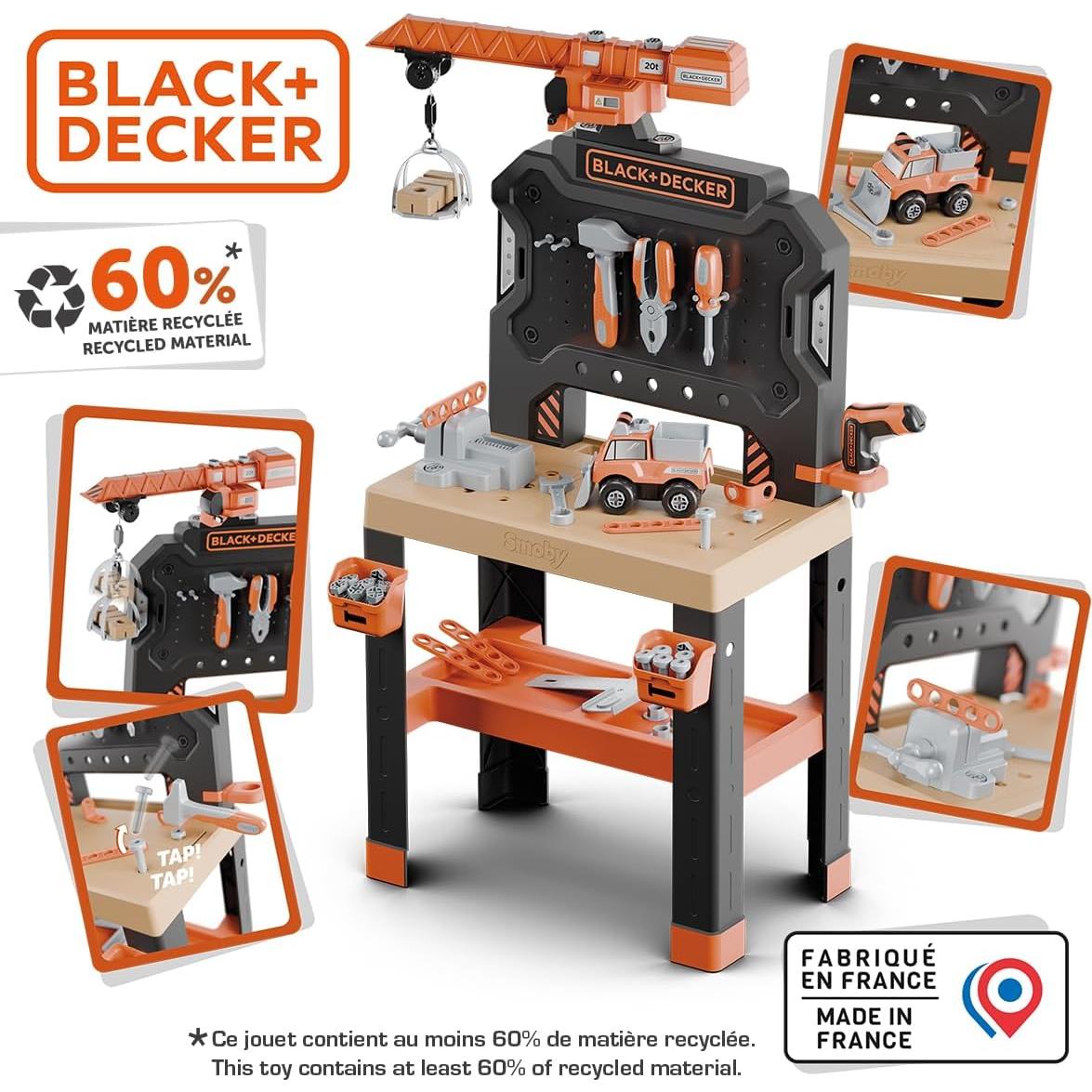 Banco de Trabajo Smoby Black+Decker con Grúa - 87 Accesorios