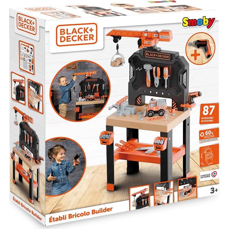Banco de Trabajo Smoby Black+Decker con Grúa - 87 Accesorios