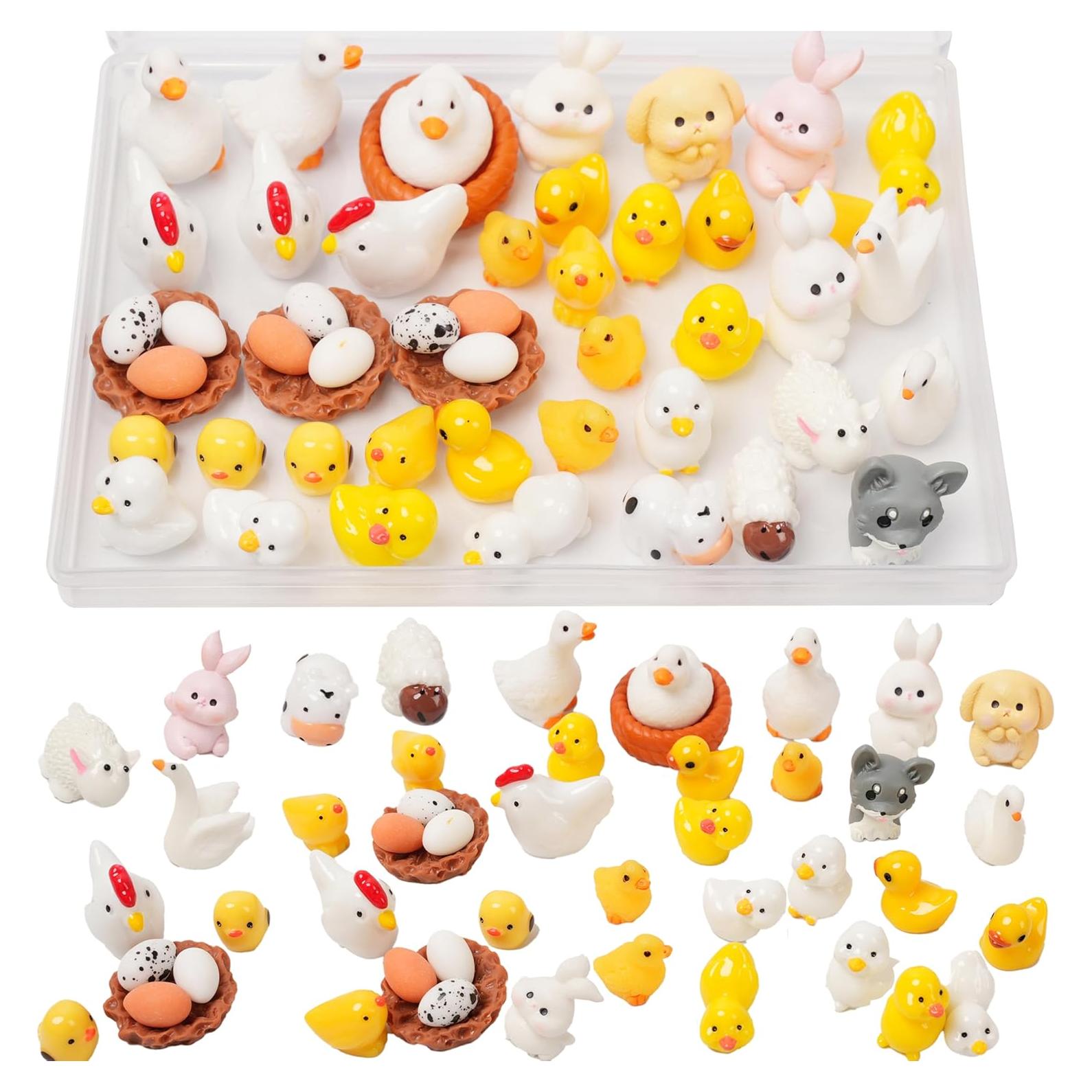 48 Piezas Mini Animales de Resina Damyda - Pollos, Conejos y Más
