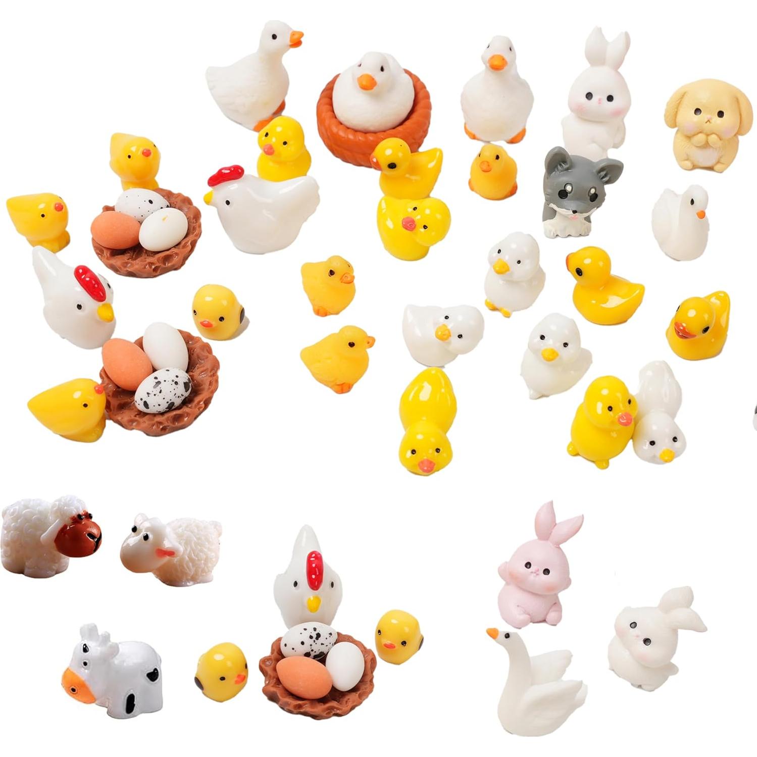 48 Piezas Mini Animales de Resina Damyda - Pollos, Conejos y Más