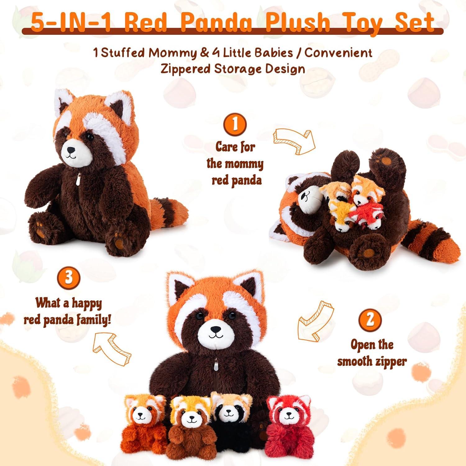 Set de Juguetes de Peluche Panda Rojo Syhood 5 Pcs 33 cm