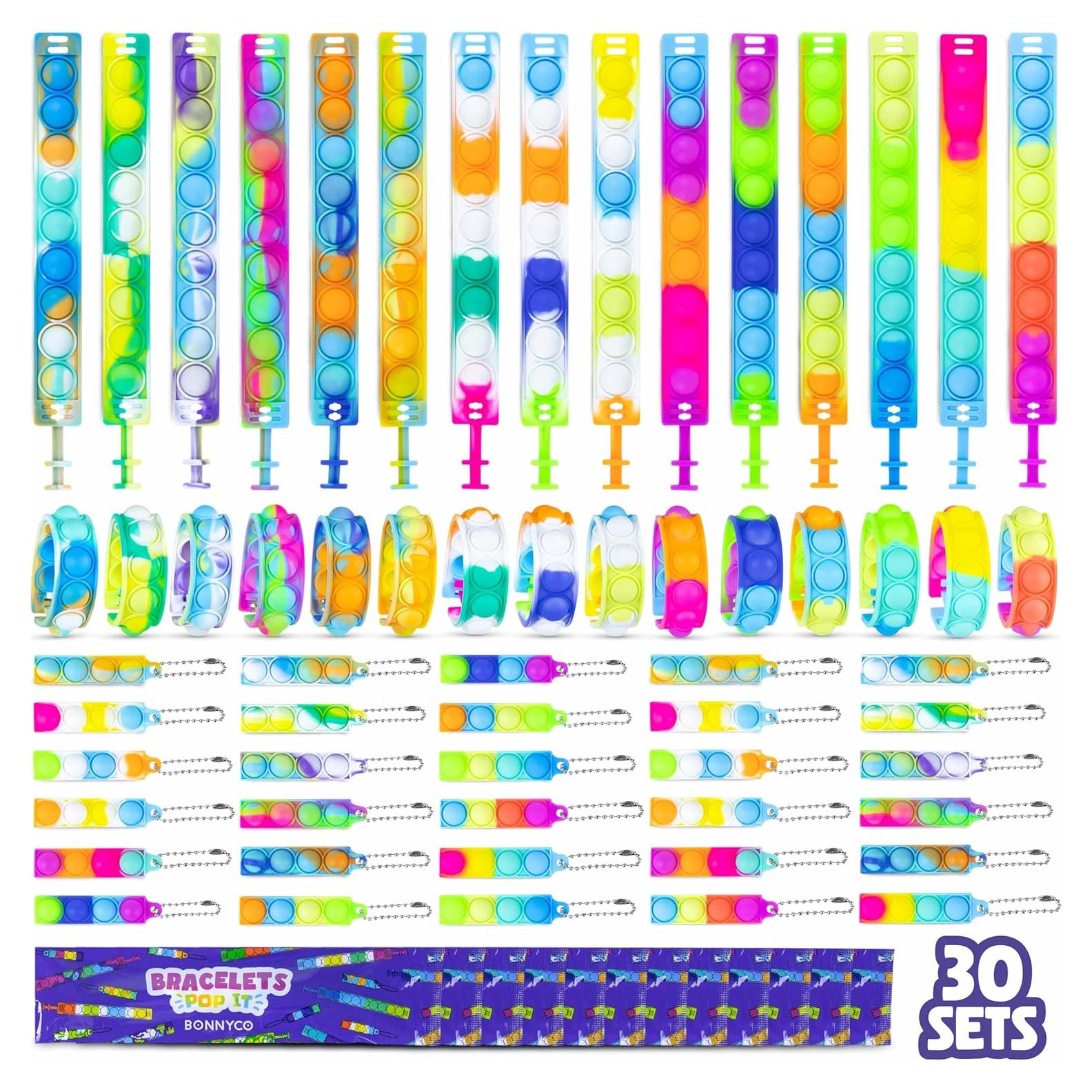 Pack 30 Pulseras y Llaveros Pop It Bonnyco - Juguetes Antiestrés