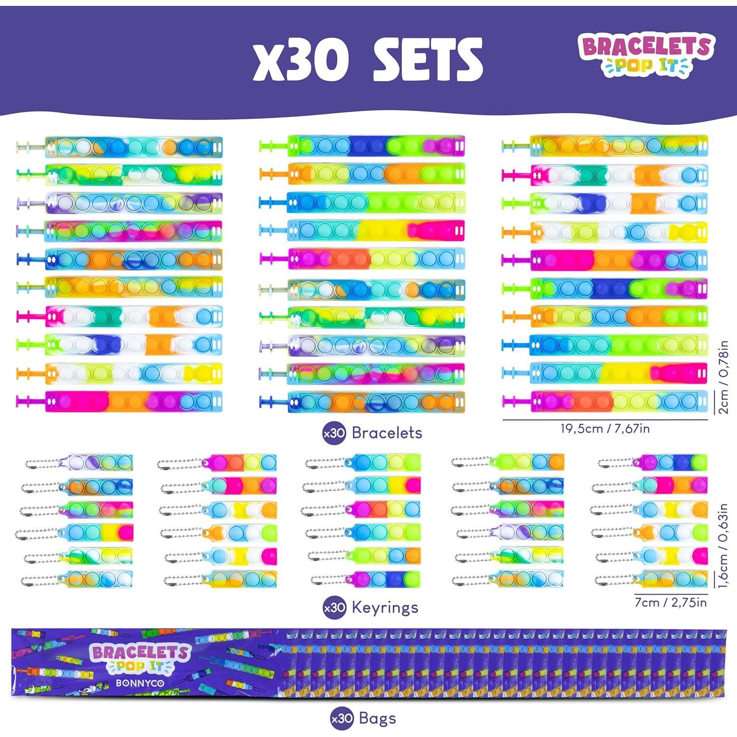 Pack 30 Pulseras y Llaveros Pop It Bonnyco - Juguetes Antiestrés
