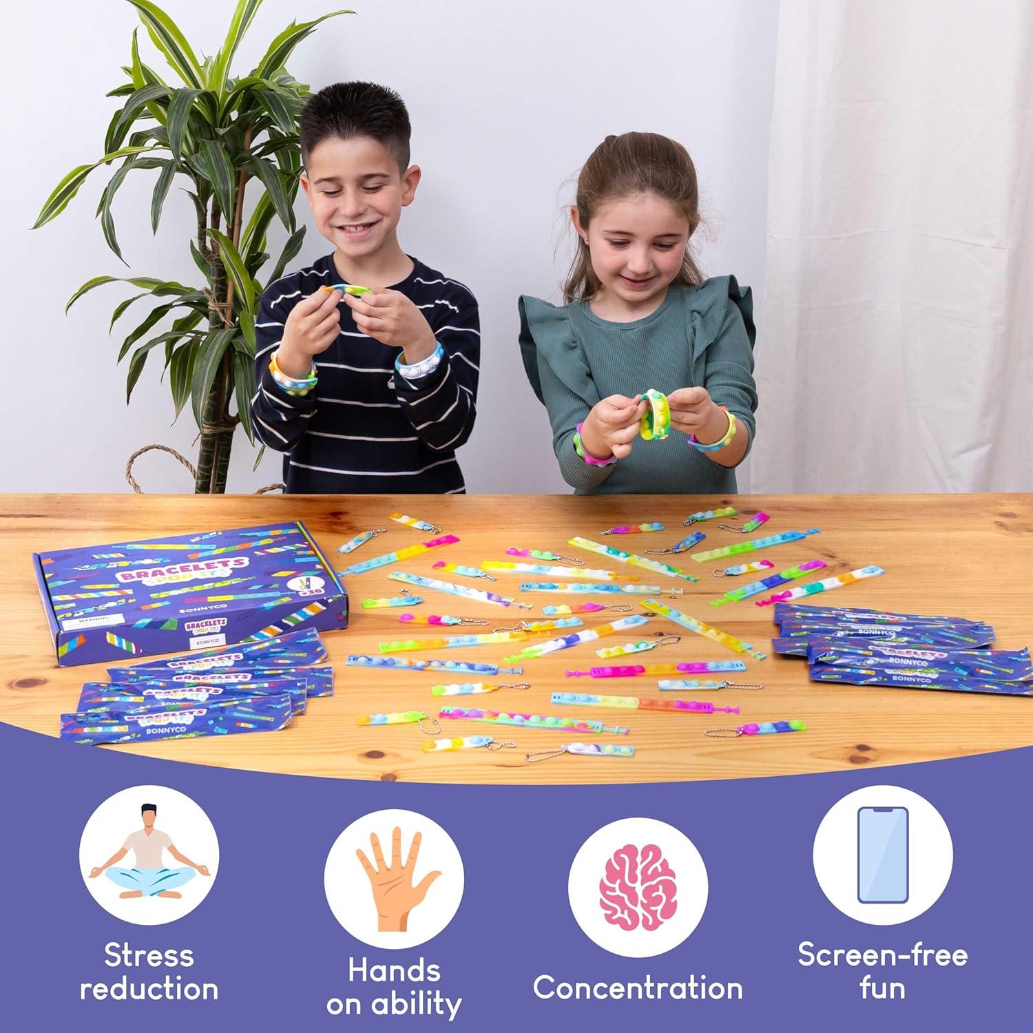Pack 30 Pulseras y Llaveros Pop It Bonnyco - Juguetes Antiestrés
