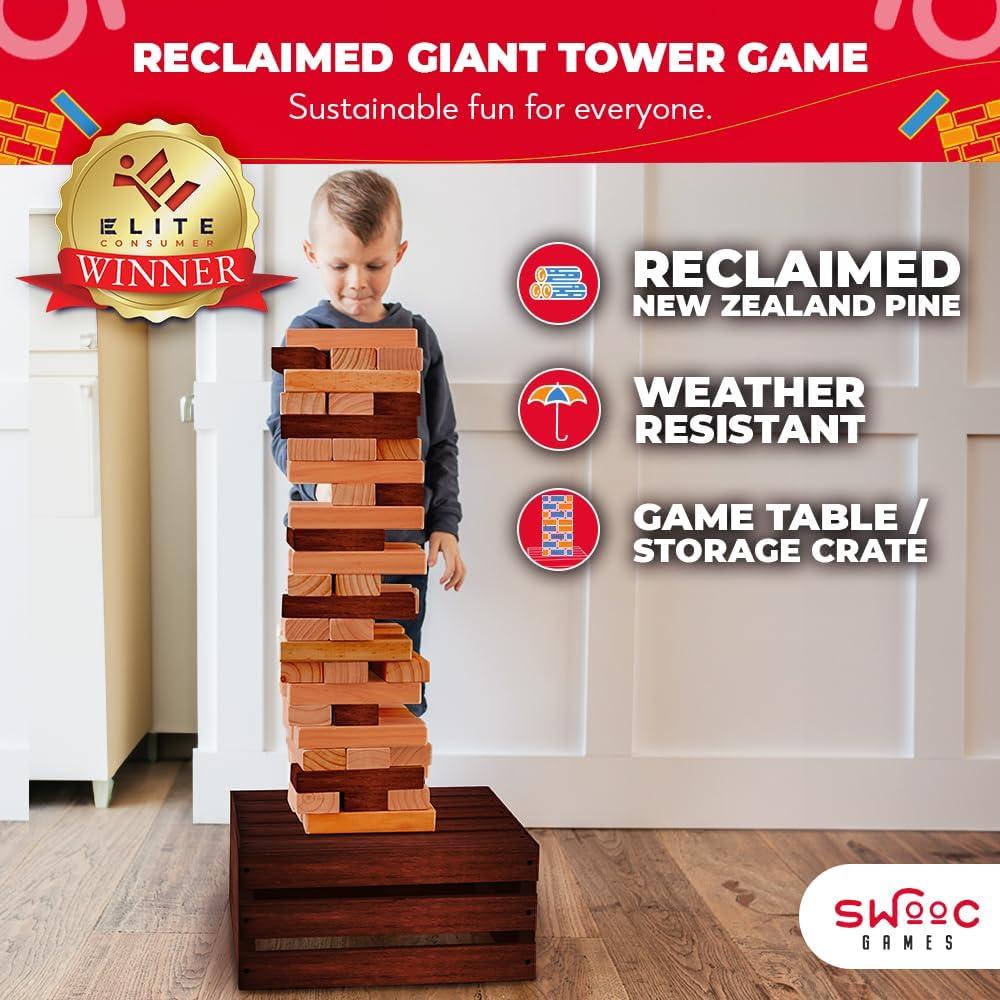 Juego de Torre Gigante SWOOC - 60 Bloques de Madera Recuperada