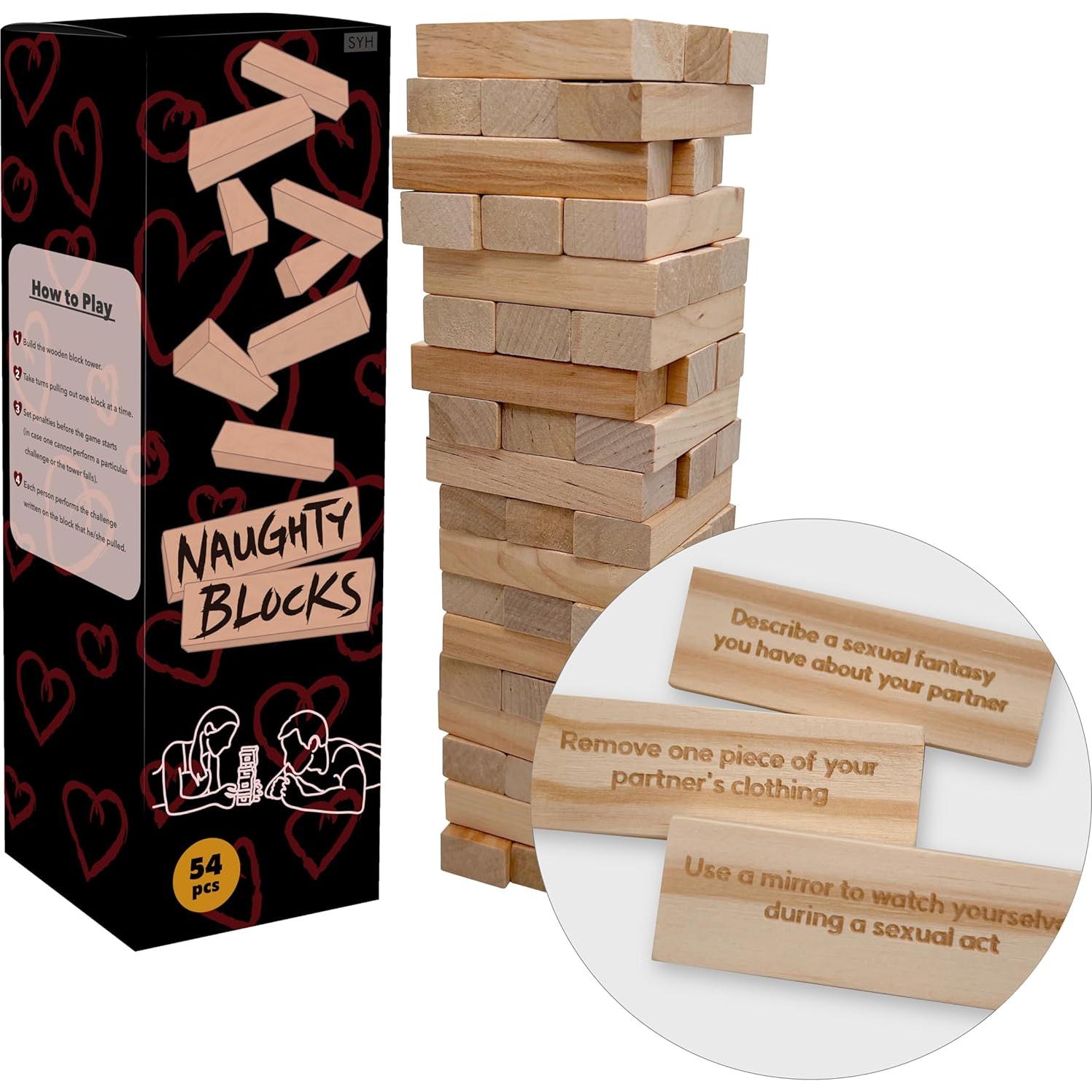 Bloques Traviesos - Juego de Madera para Parejas Adultas con 54 Desafíos