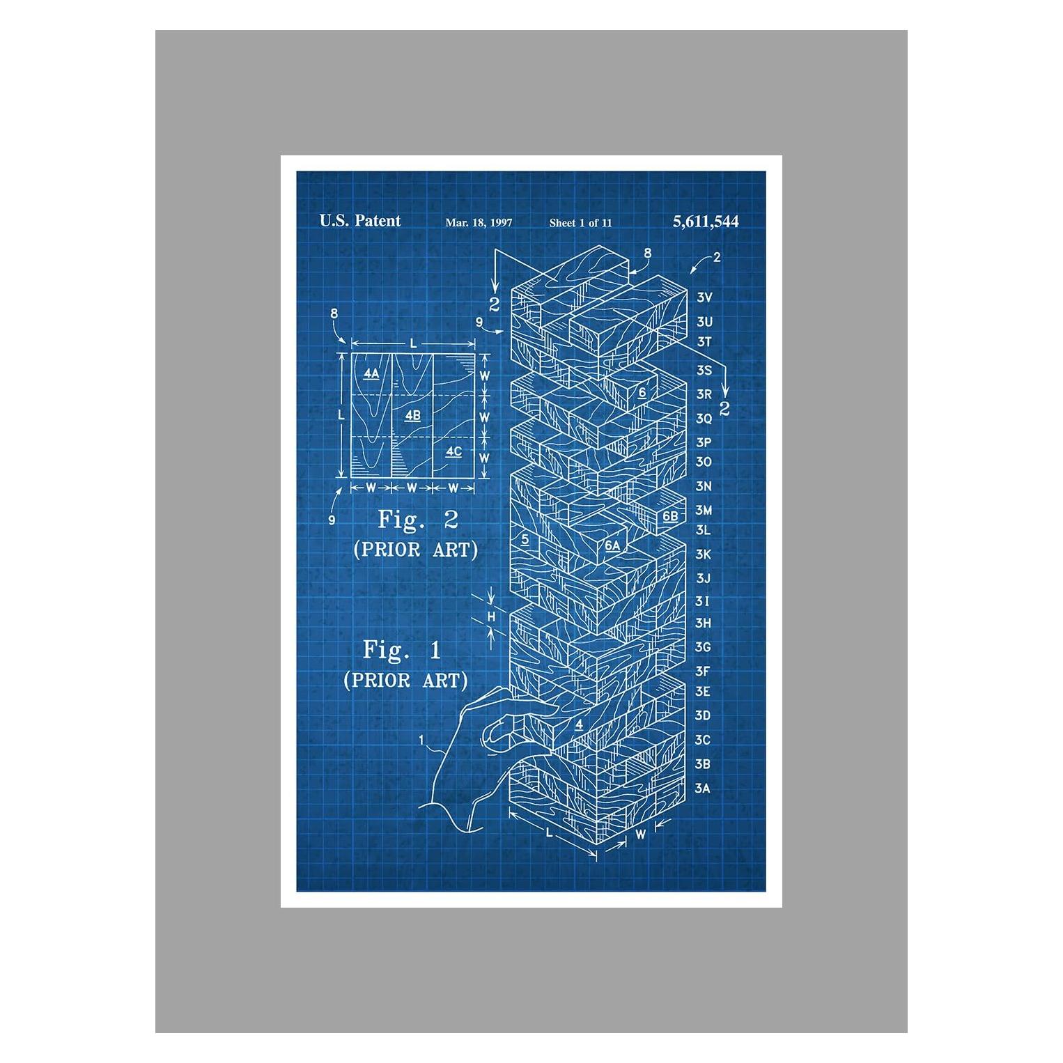 Póster Artístico Jenga Blanco sobre Azul 61x41 cm - Giclee