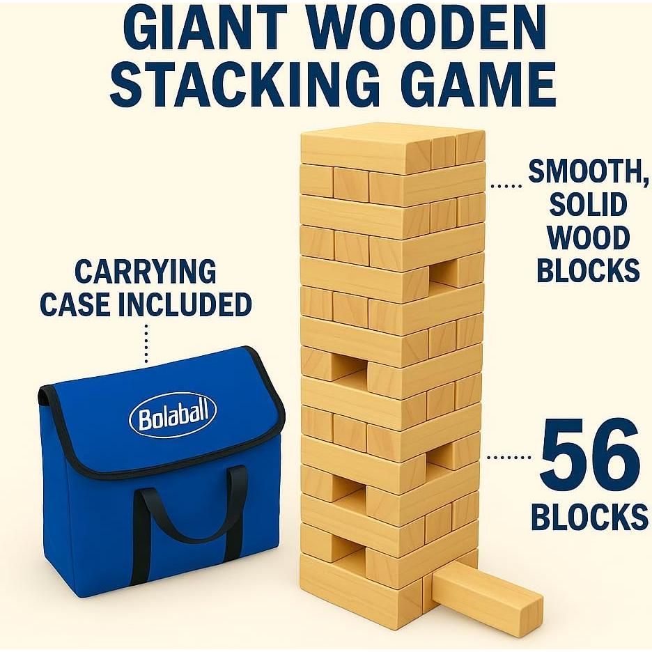 Juego de Mesa 3 en 1 Bolaball - Torre de Madera Reversible