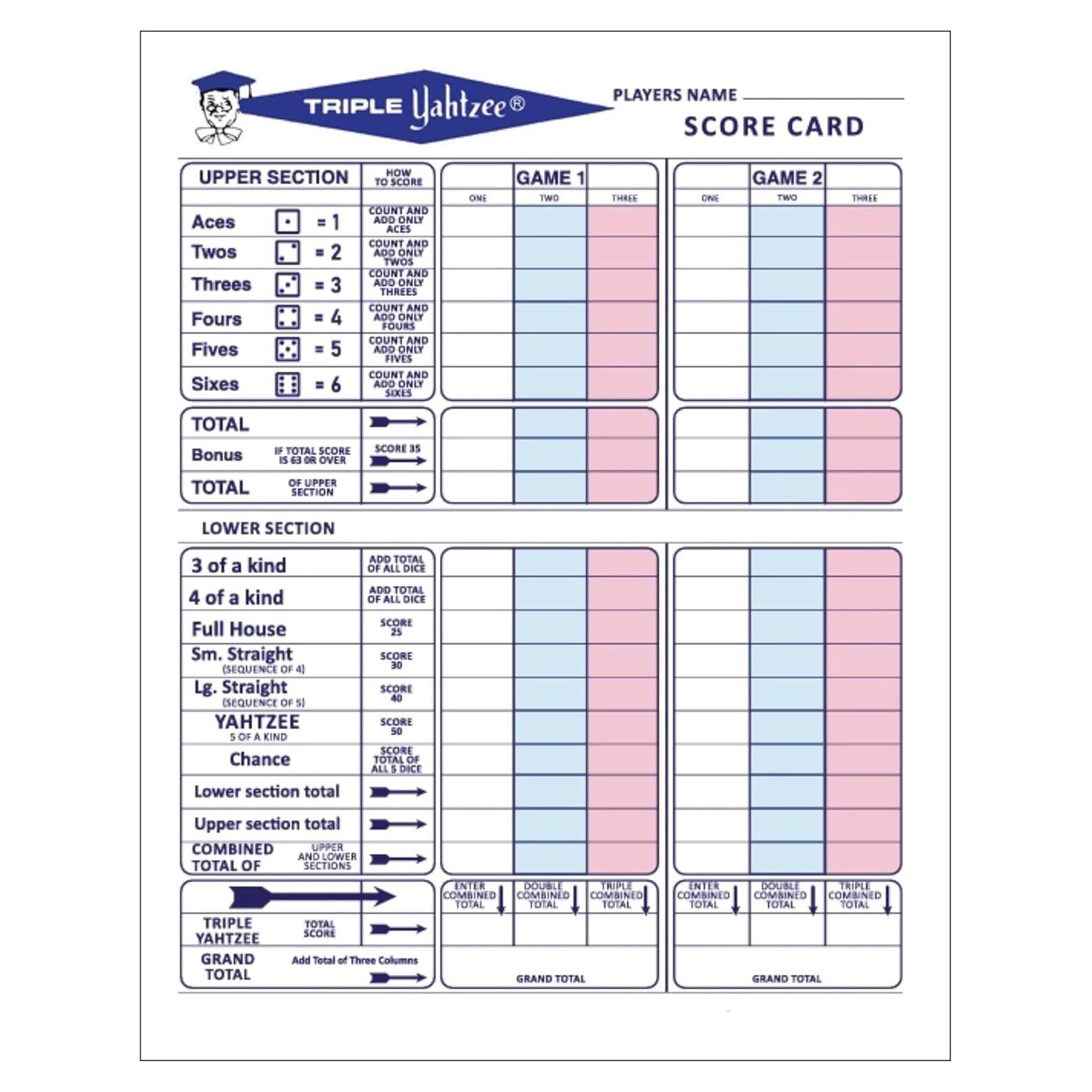 Hojas de Puntuación Premium para Triple Yahtzee - 250 Unidades