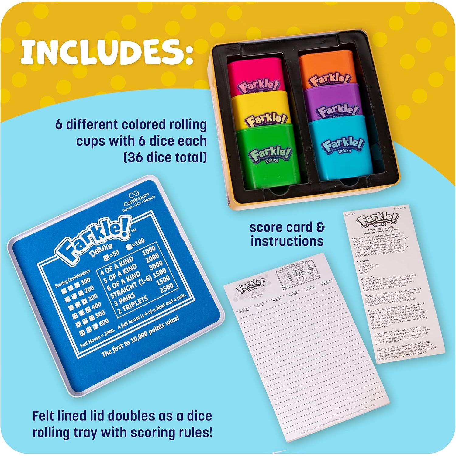 Juego de Dados Farkle Deluxe - 36 Dados Coloridos y 6 Copas