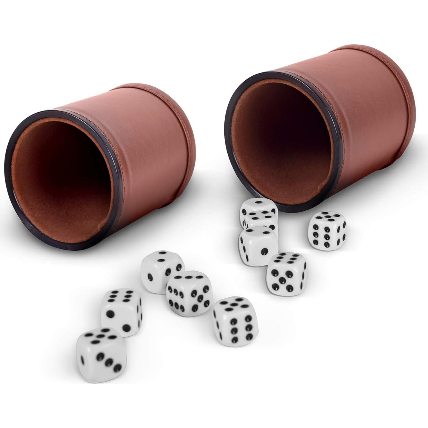 Set de 5 Copas de Dados de Cuero PU con 25 Dados Blancos