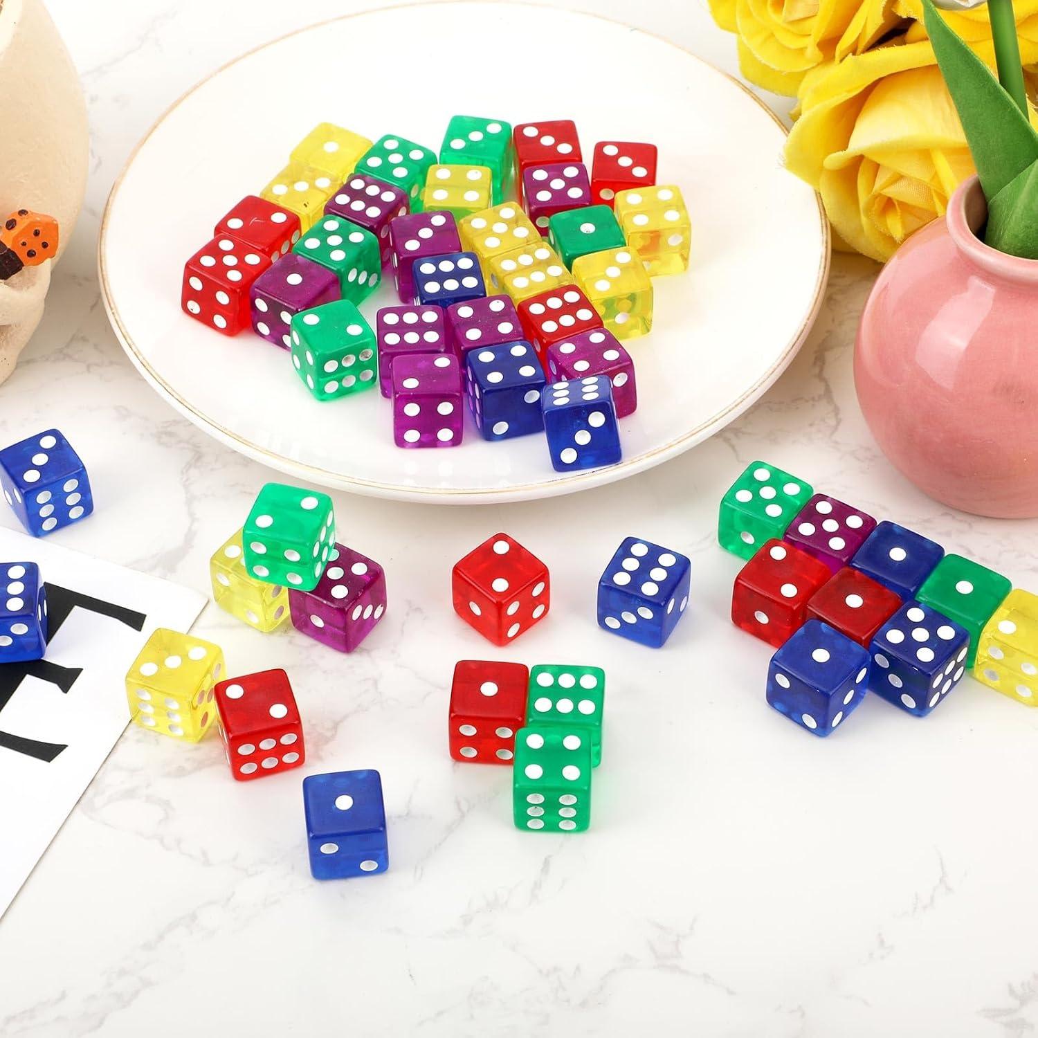 Set de 50 Dados D6 Acrílicos Translúcidos 16mm - 5 Colores