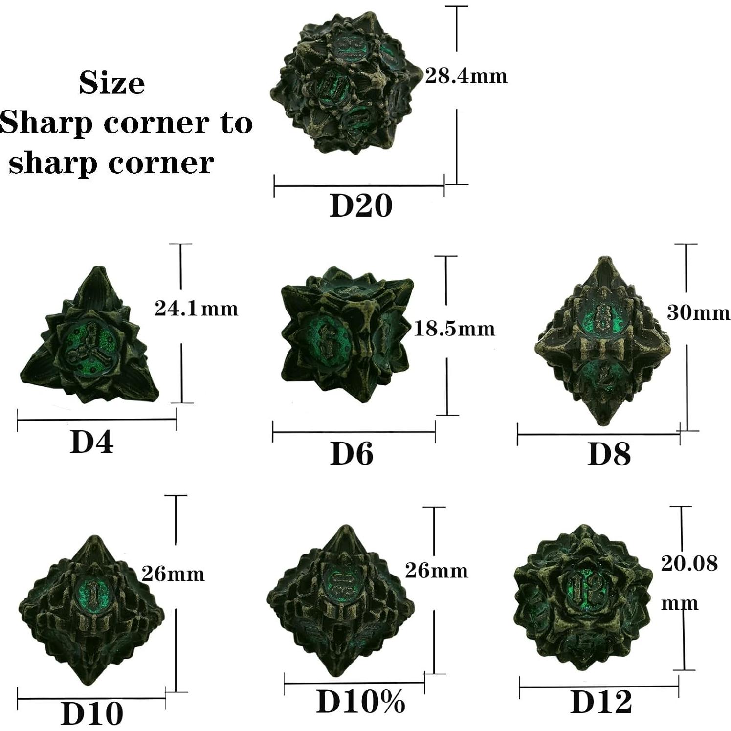 Juego de Dados de Metal 7 Piezas con Bolsa de Almacenamiento Verde