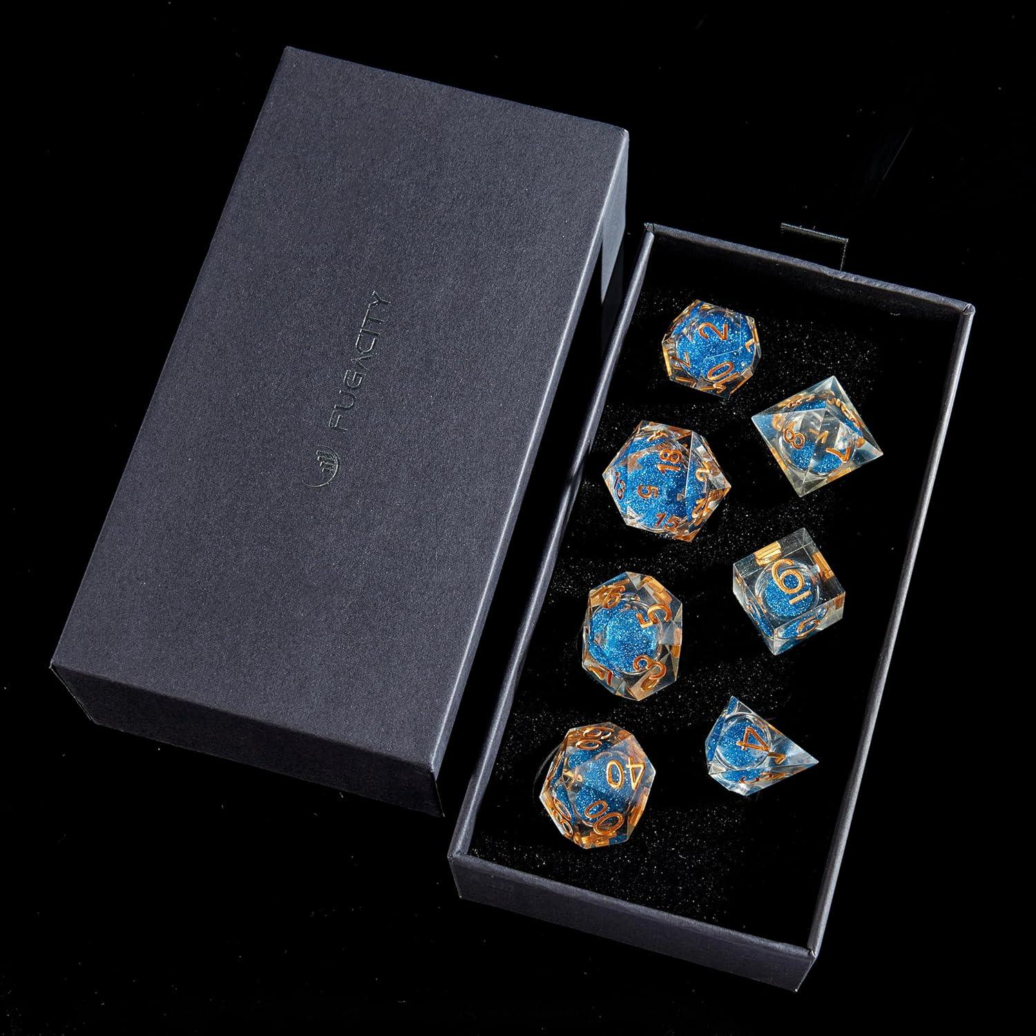 Juego de Dados DND Fugacity 7 Piezas Resina Azul Profundo
