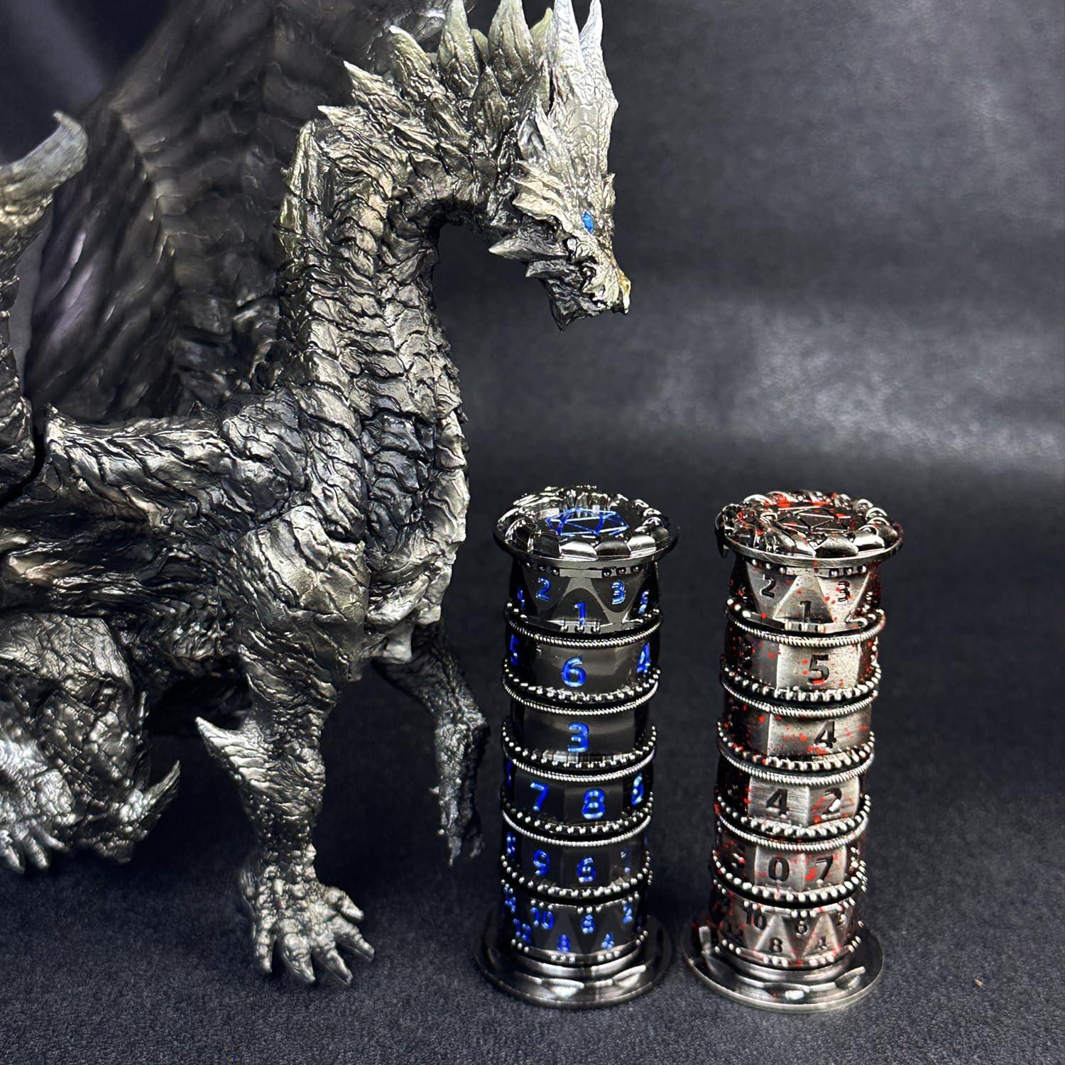 Set de Dados DND 7 en 1 HAOMEJA Pagoda Spinner Metal Plata