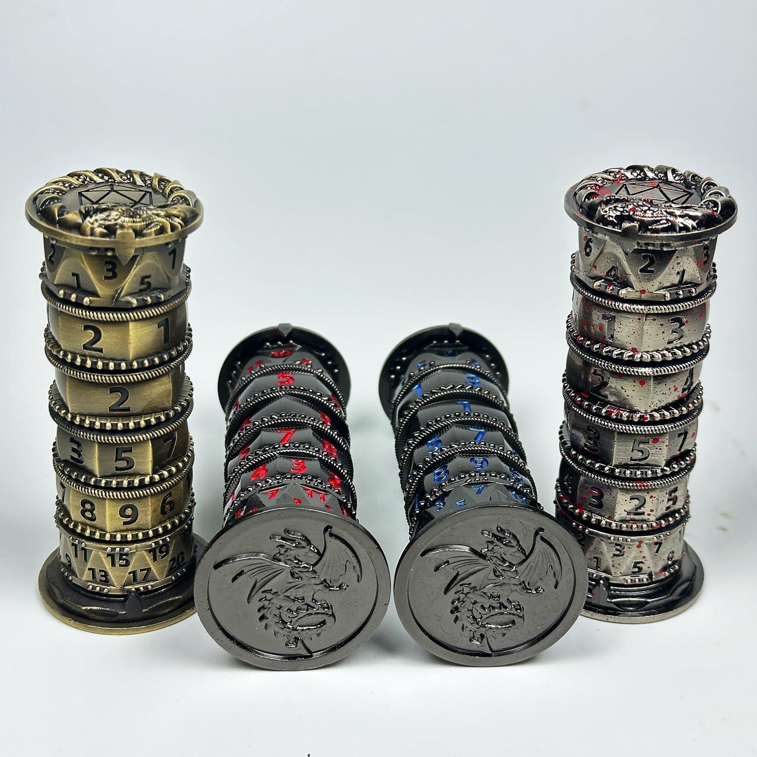 Set de Dados DND 7 en 1 HAOMEJA Pagoda Spinner Metal Plata