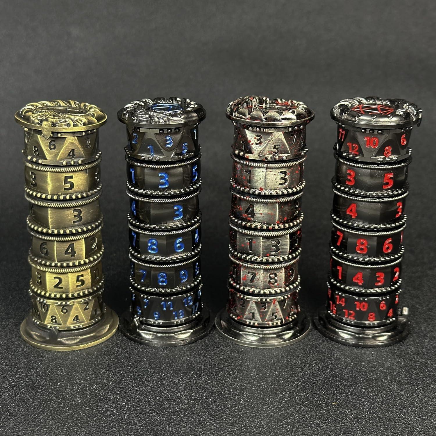 Set de Dados DND 7 en 1 HAOMEJA Pagoda Spinner Metal Plata