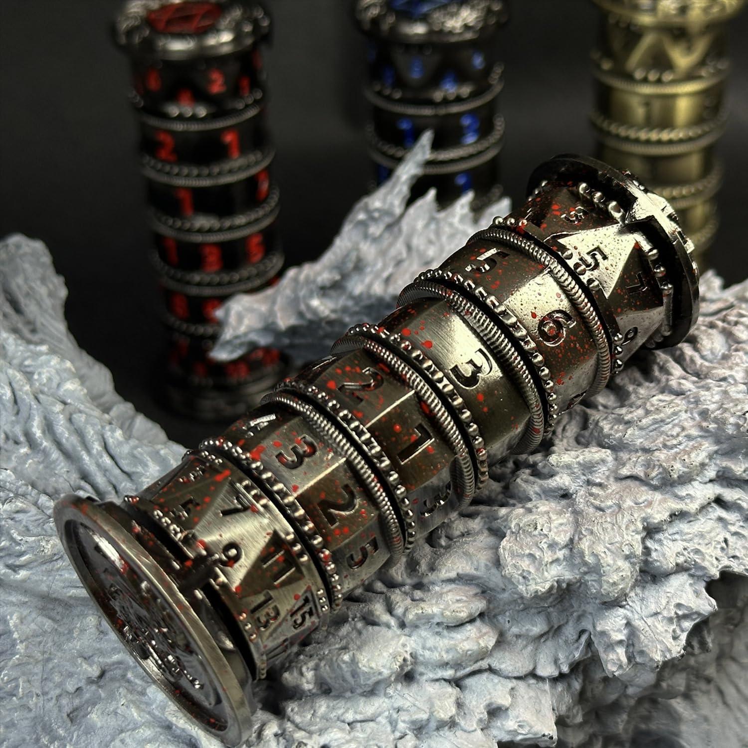 Set de Dados DND 7 en 1 HAOMEJA Pagoda Spinner Metal Plata