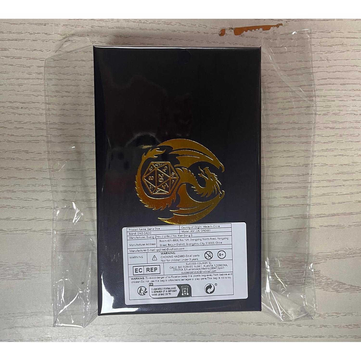 Set de Dados DND de Metal Plateado + Girador de Dados 7 Piezas