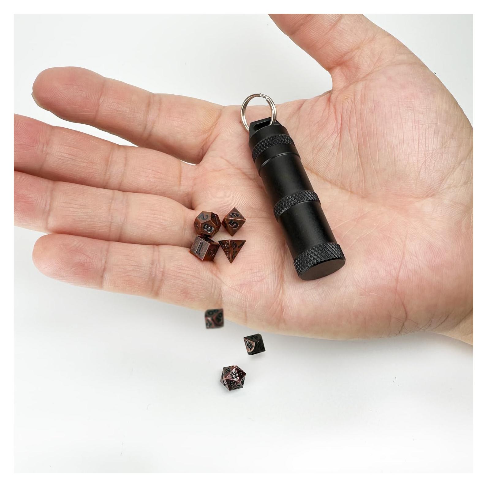 Set de Dados de Metal Mini HAOMEJA D&D 7 Piezas Cobre Rojo y Negro