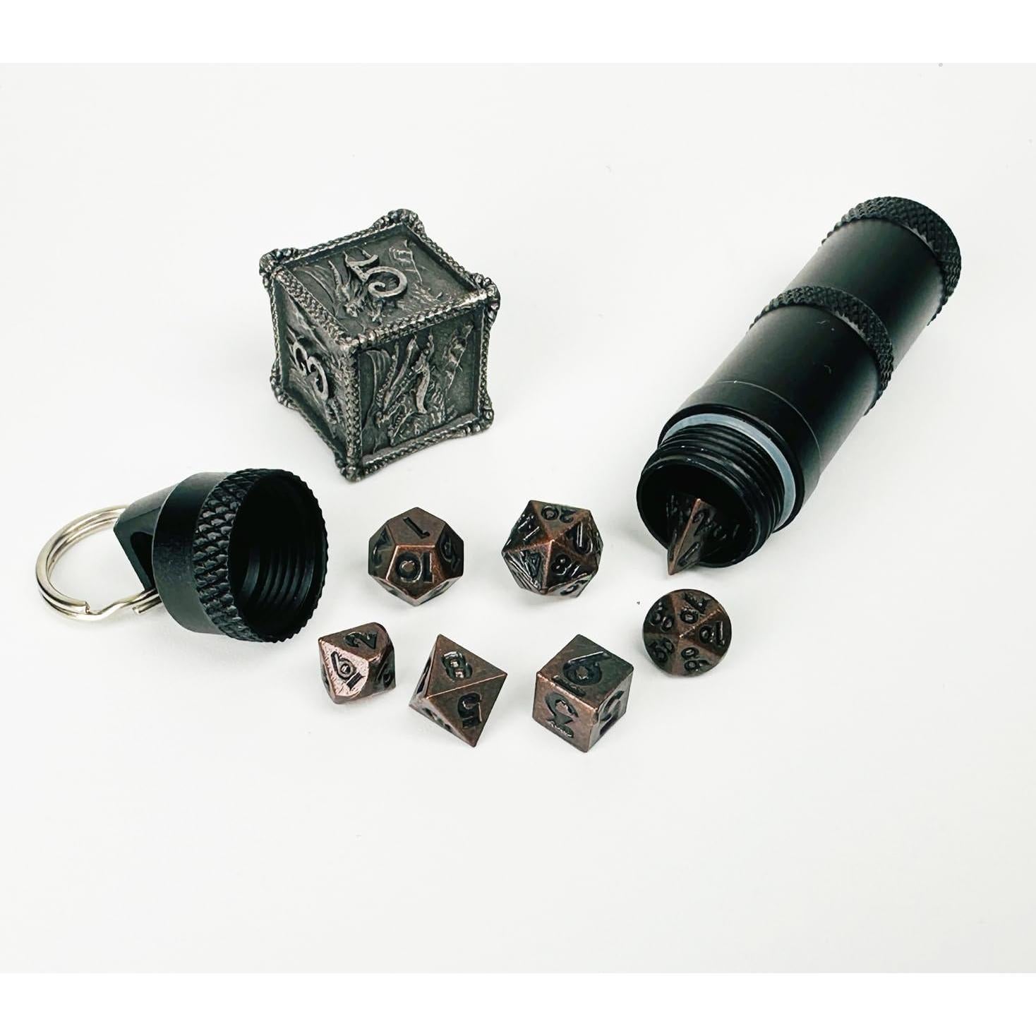Set de Dados de Metal Mini HAOMEJA D&D 7 Piezas Cobre Rojo y Negro