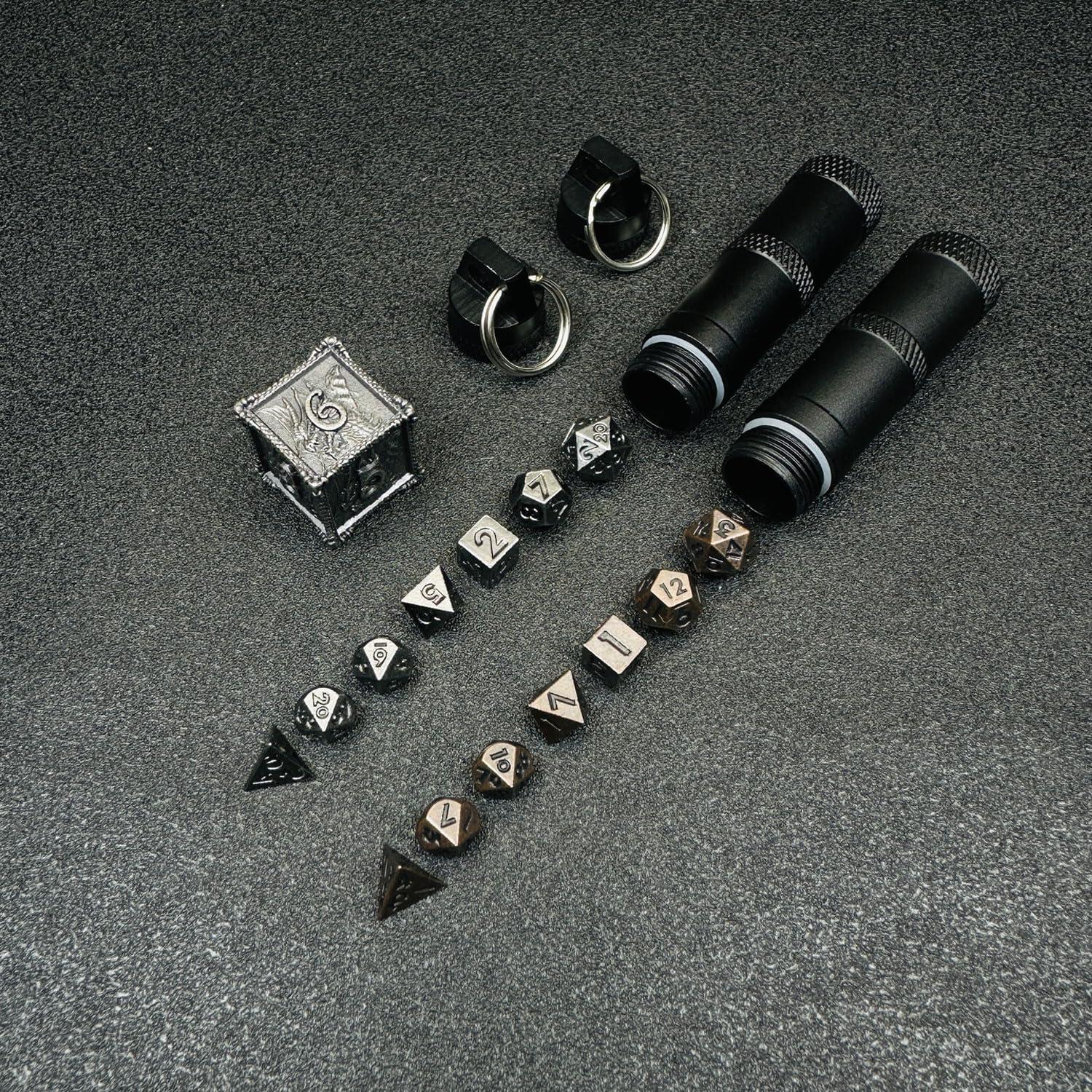 Set de Dados de Metal Mini HAOMEJA D&D 7 Piezas Cobre Rojo y Negro