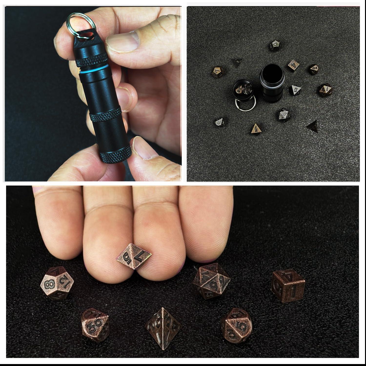 Set de Dados de Metal Mini HAOMEJA D&D 7 Piezas Cobre Rojo y Negro