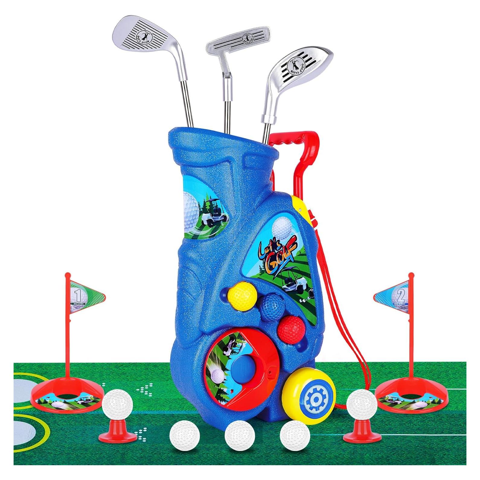 Juego de Golf para Niños Beautiq con Alfombra y Carrito - Azul