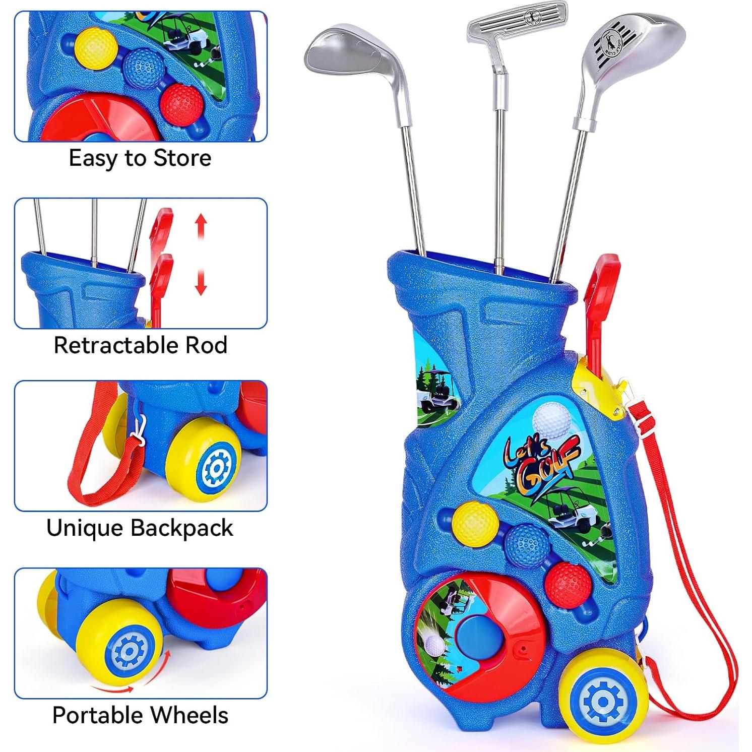 Juego de Golf para Niños Beautiq con Alfombra y Carrito - Azul