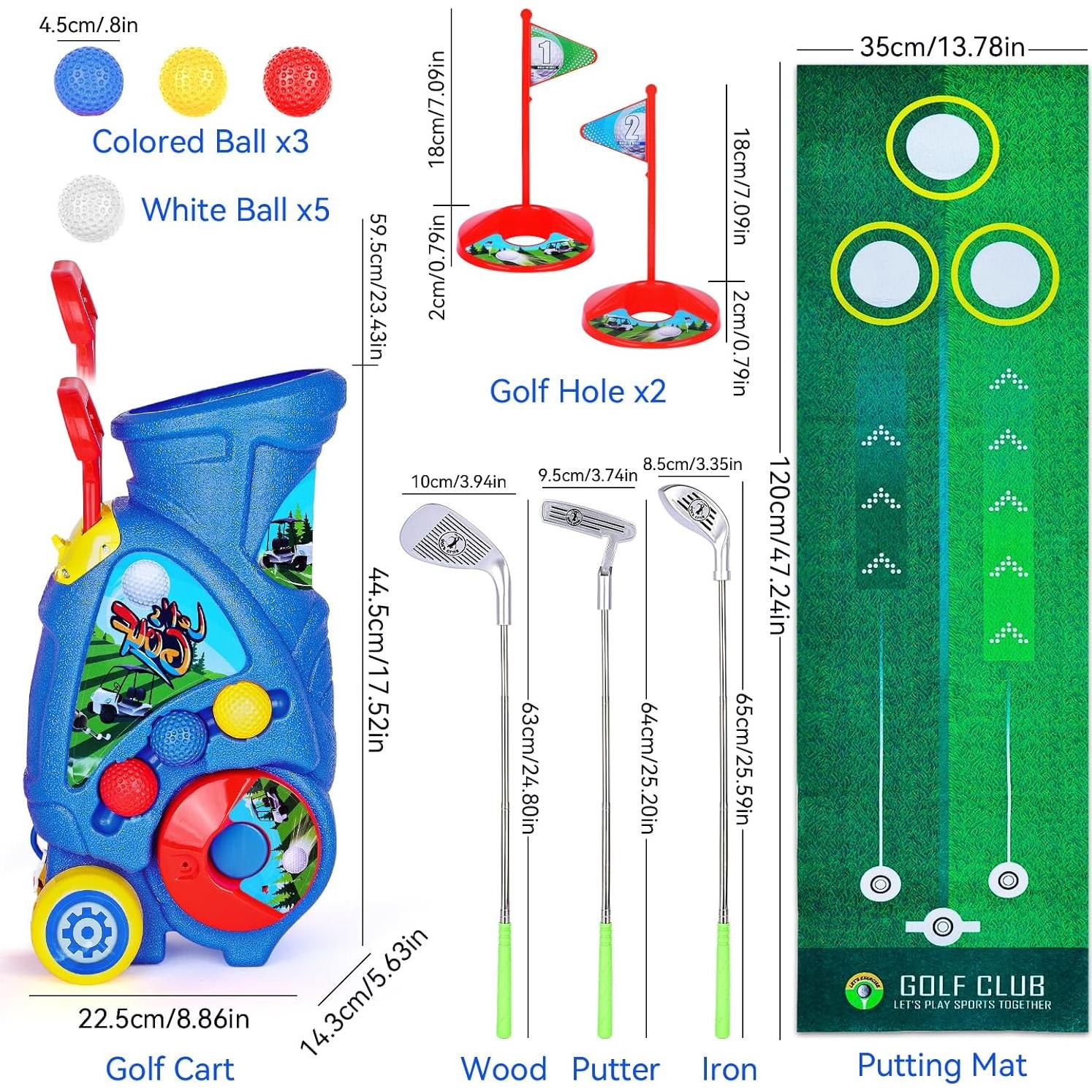 Juego de Golf para Niños Beautiq con Alfombra y Carrito - Azul