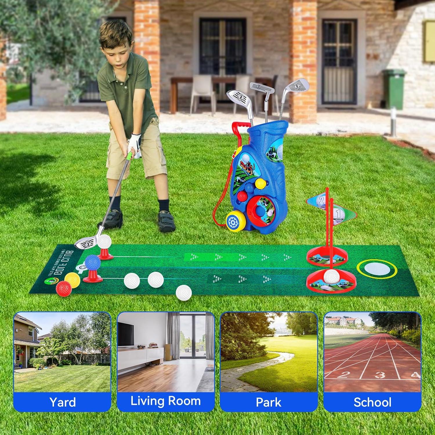 Juego de Golf para Niños Beautiq con Alfombra y Carrito - Azul