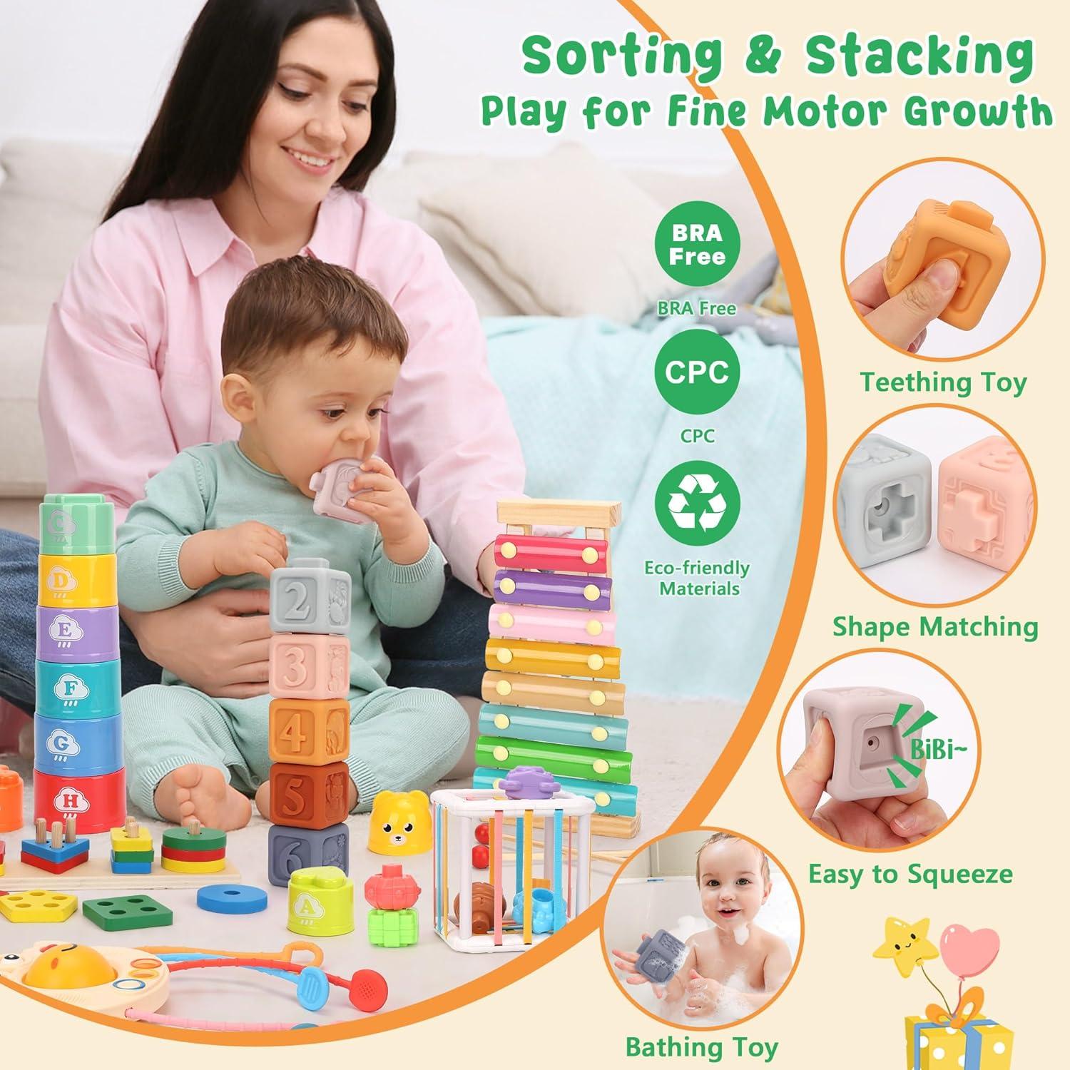 Juguetes Montessori FlufiFiea 6 en 1 para Bebés 6-12 Meses