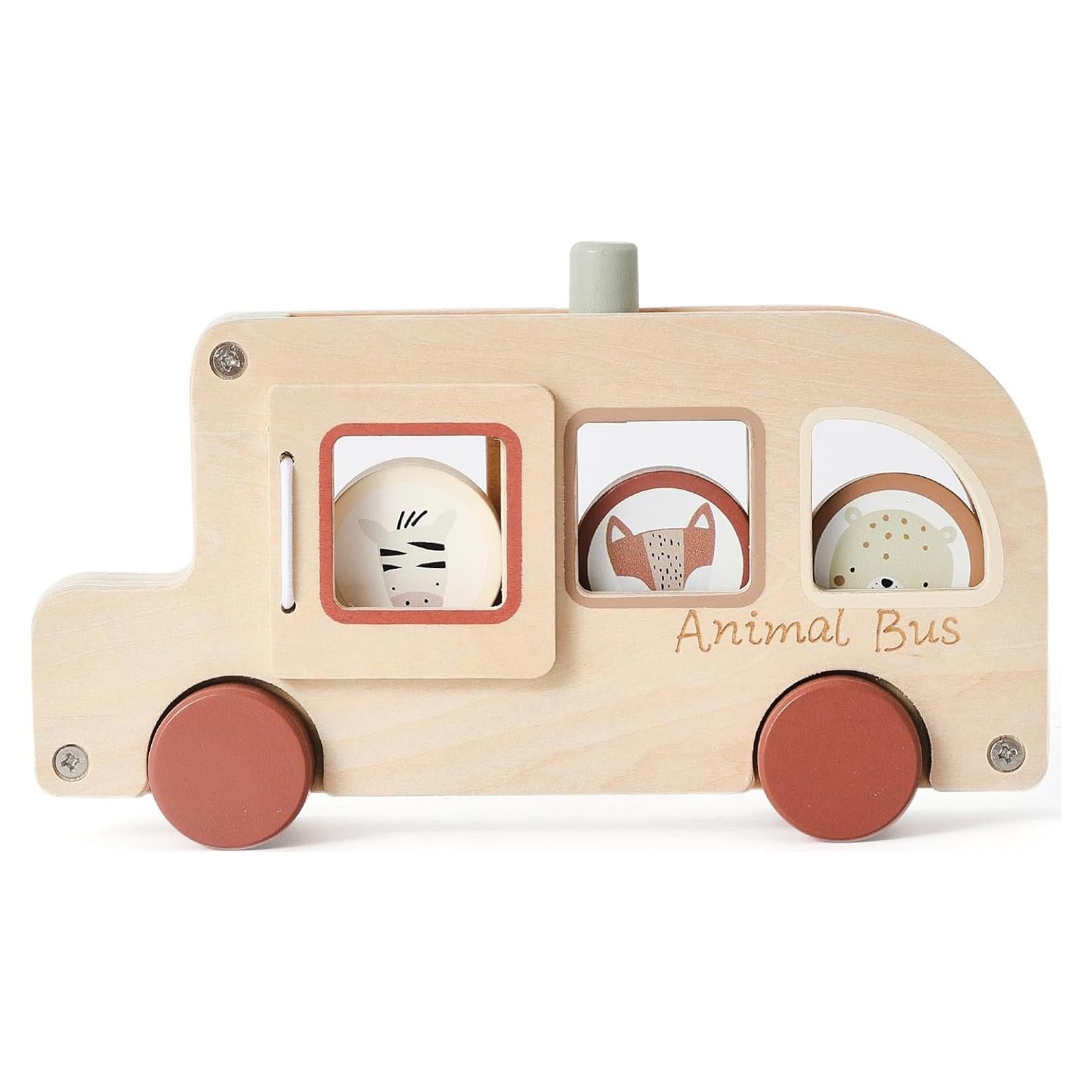 Juguete educativo autobús de madera WOODEN TEETHER 13x6 cm