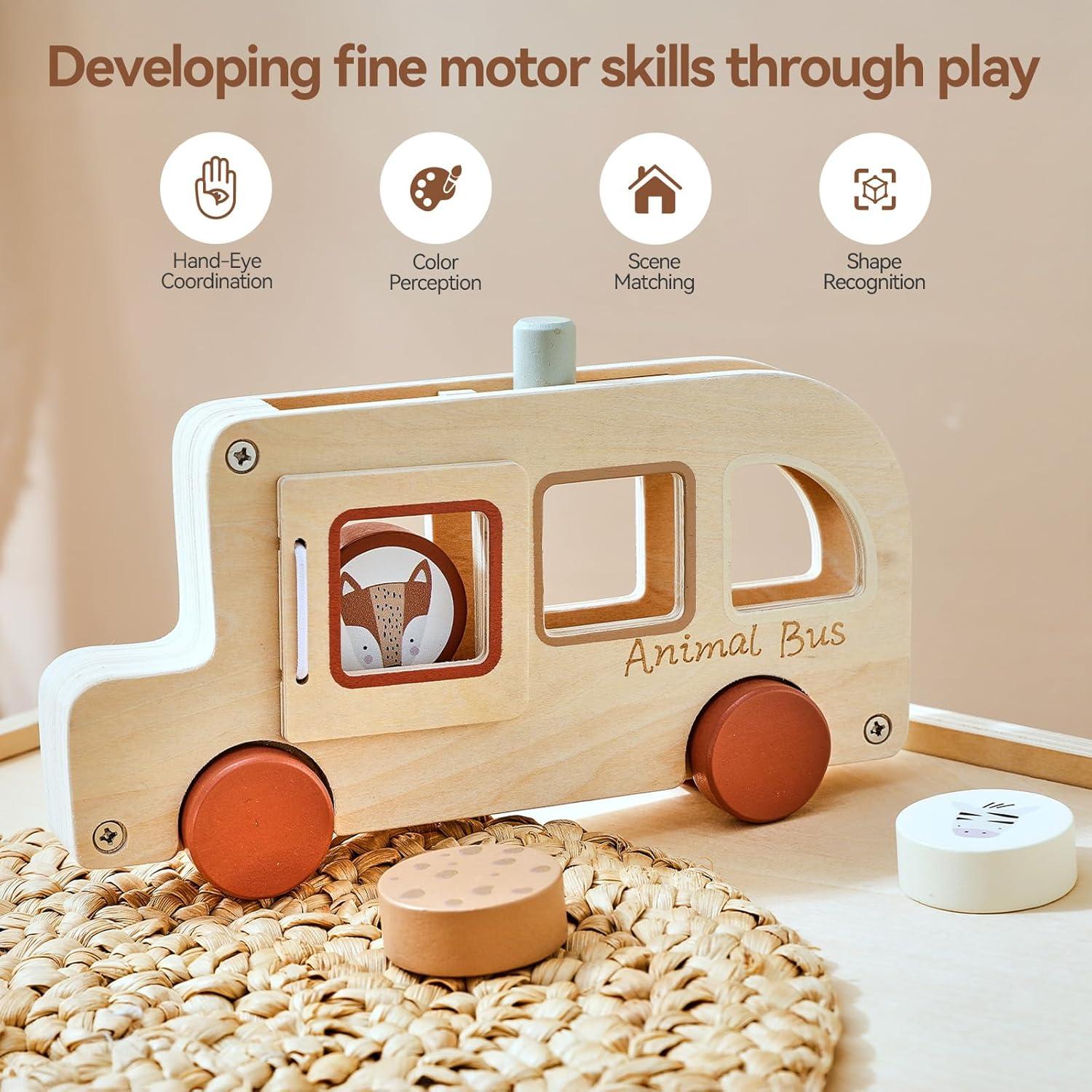 Juguete educativo autobús de madera WOODEN TEETHER 13x6 cm