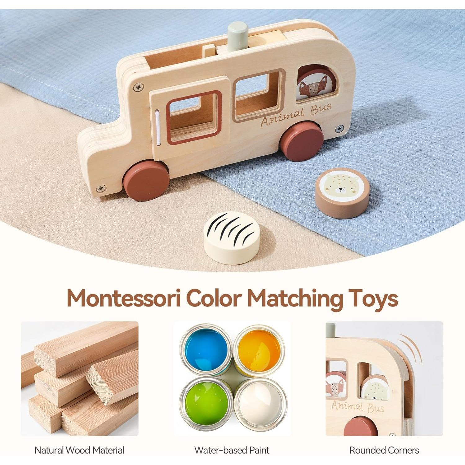 Juguete educativo autobús de madera WOODEN TEETHER 13x6 cm